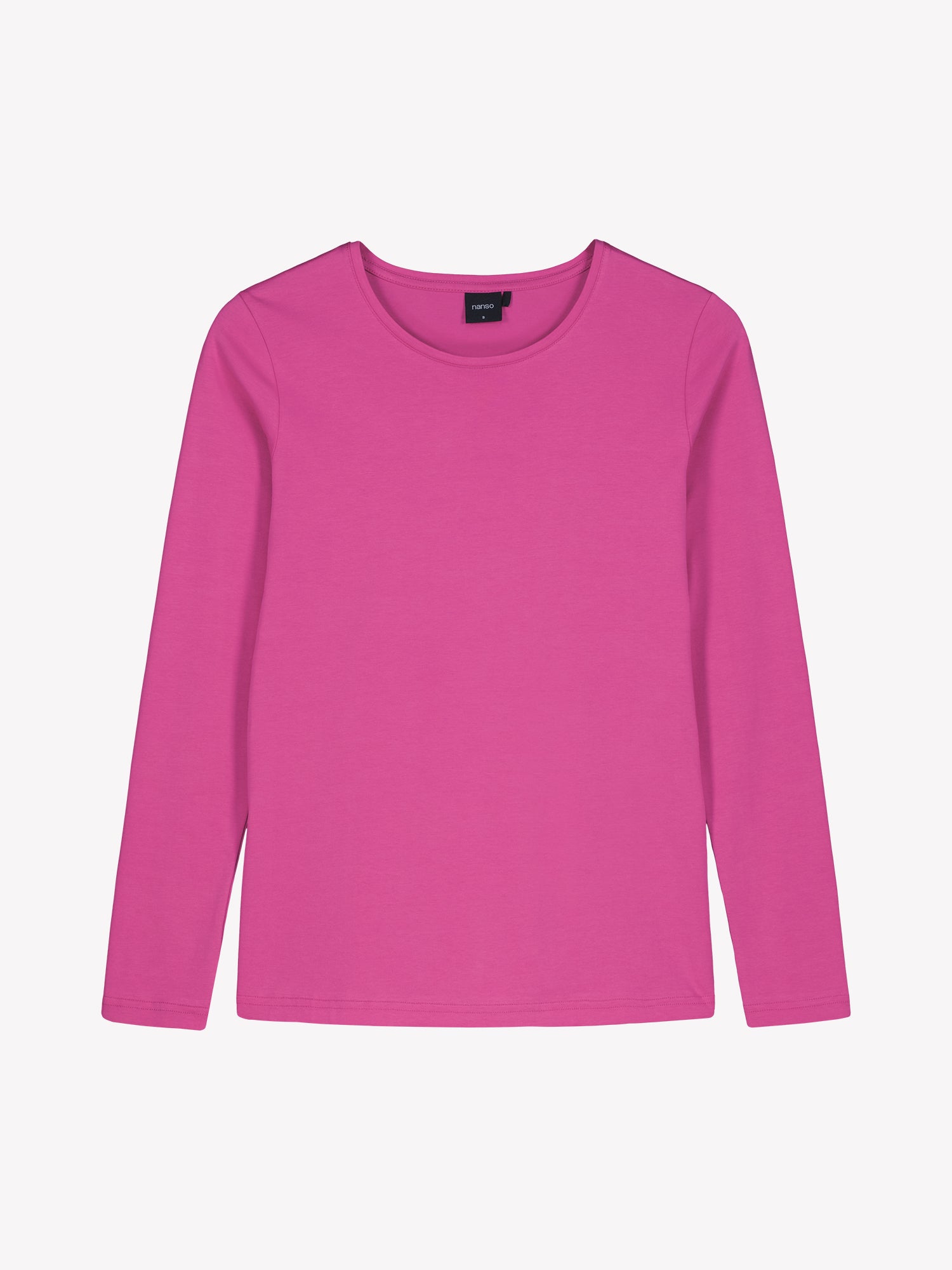 Nanso women's classic dark brown long-sleeved Basic shirt with a round neckline.