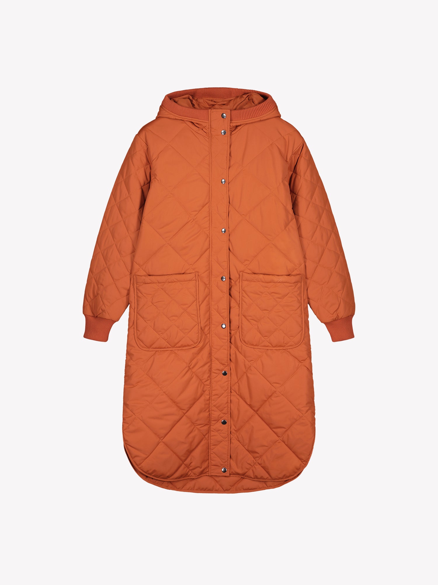 Nanso women's casual brown Maxi quilted coat with light padding and a cozy hood