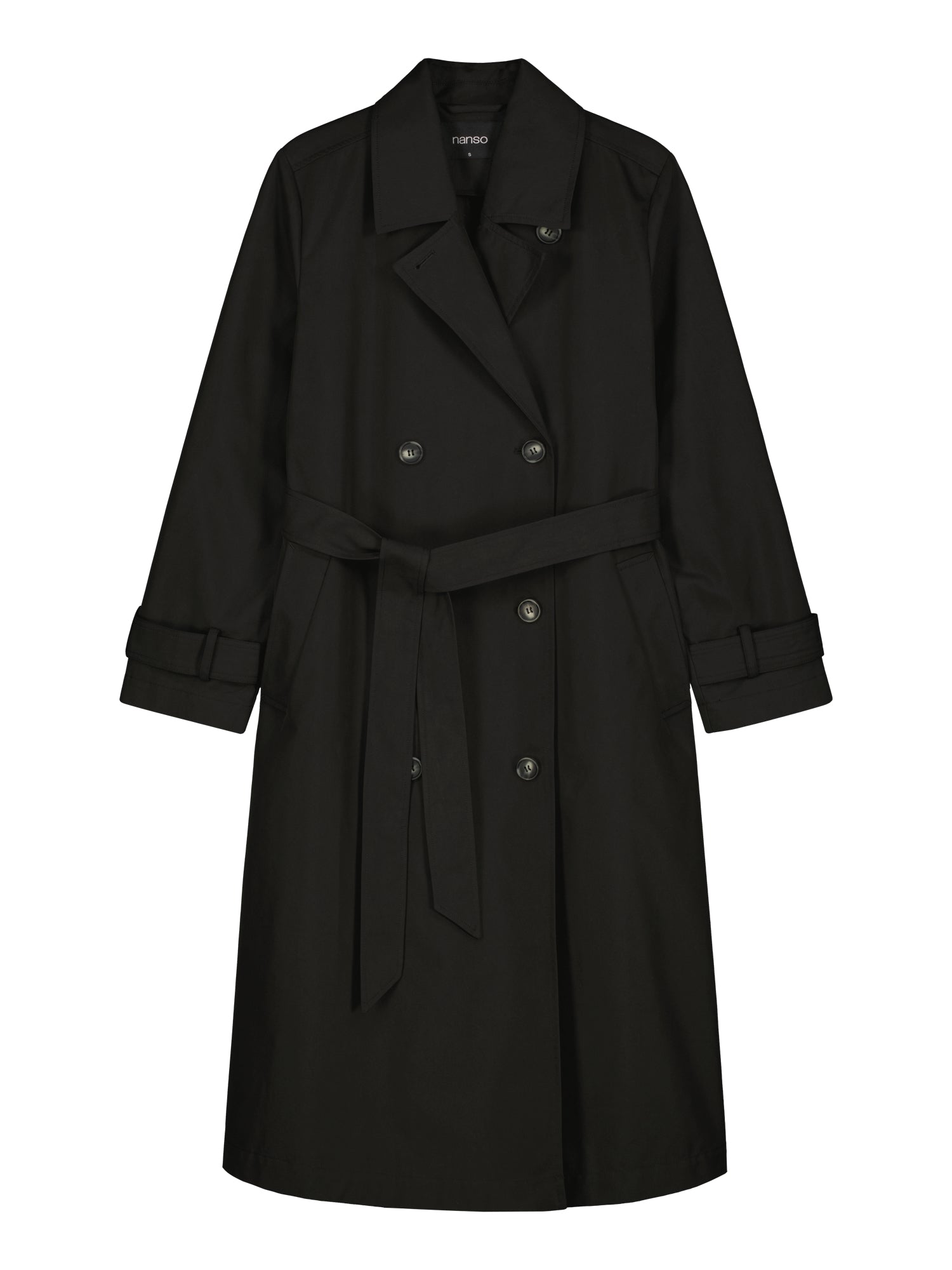 Black trench coat on a white background