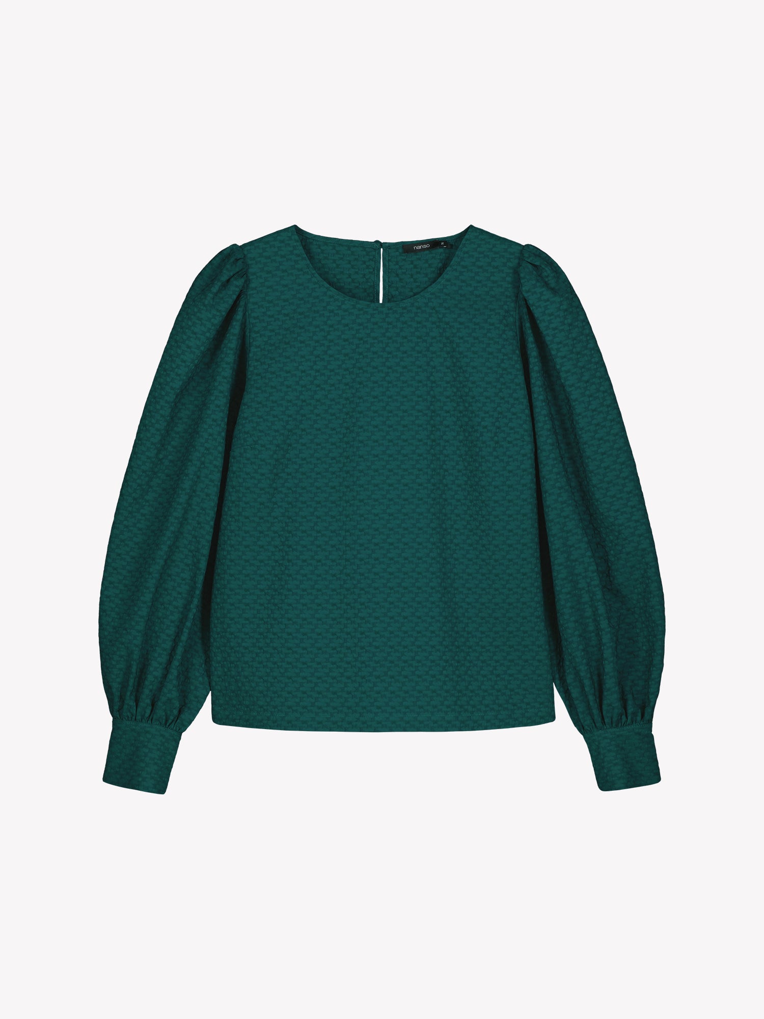 Nanso's stylish women's blouse in dark green features a beautiful textured surface