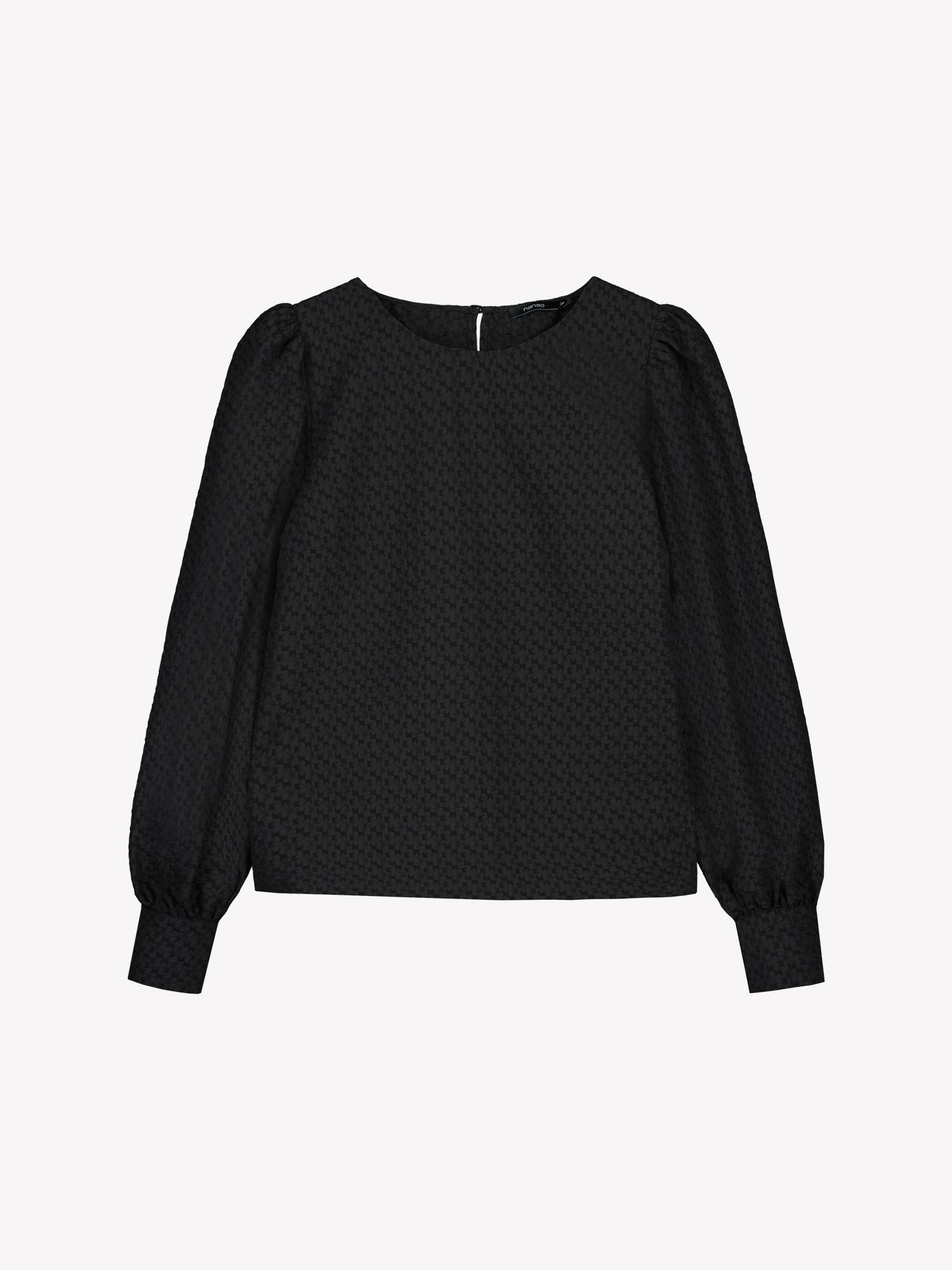 Nanso's stylish women's blouse in black features a beautiful textured surface.