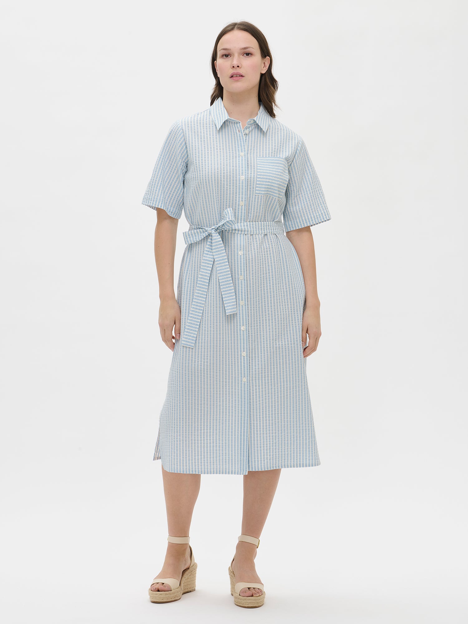 blue dress for baby girl MAREA Women's Striped Light Blue Shirt Dress