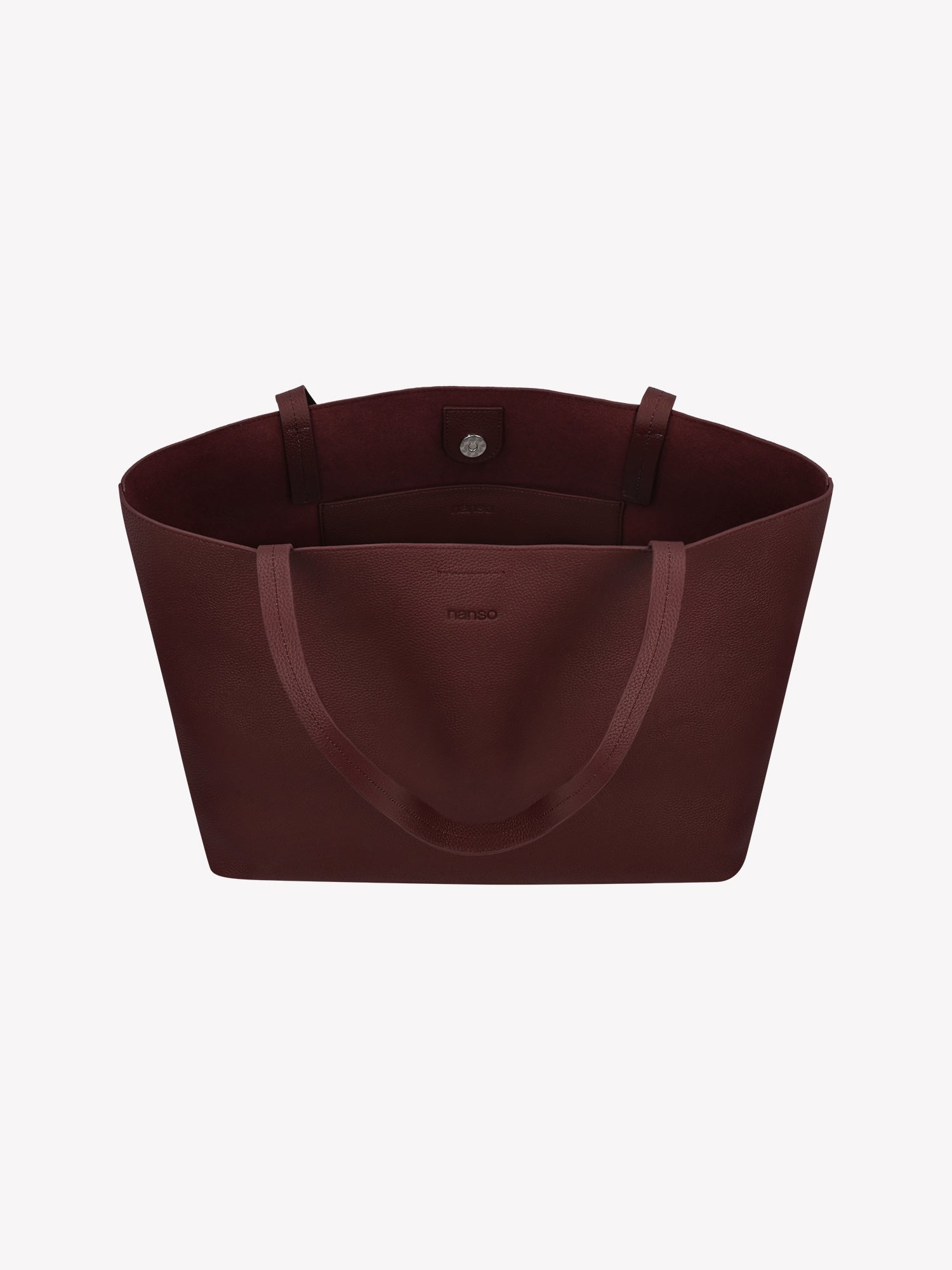 Nanso stylish tote-style Maxi Naru leather bag in classic burgundy, detail