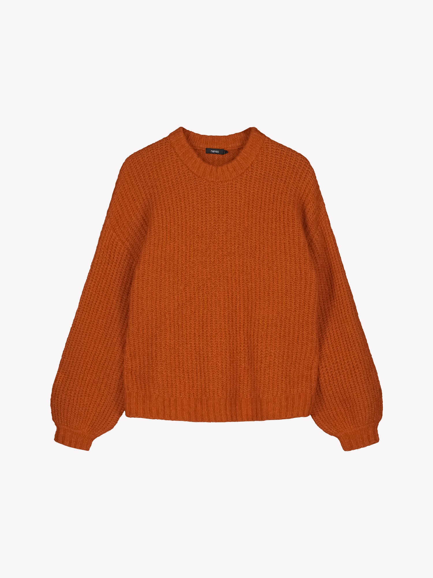 Nanso's luxurious brown Karamelli knit sweater for women features a round neckline.