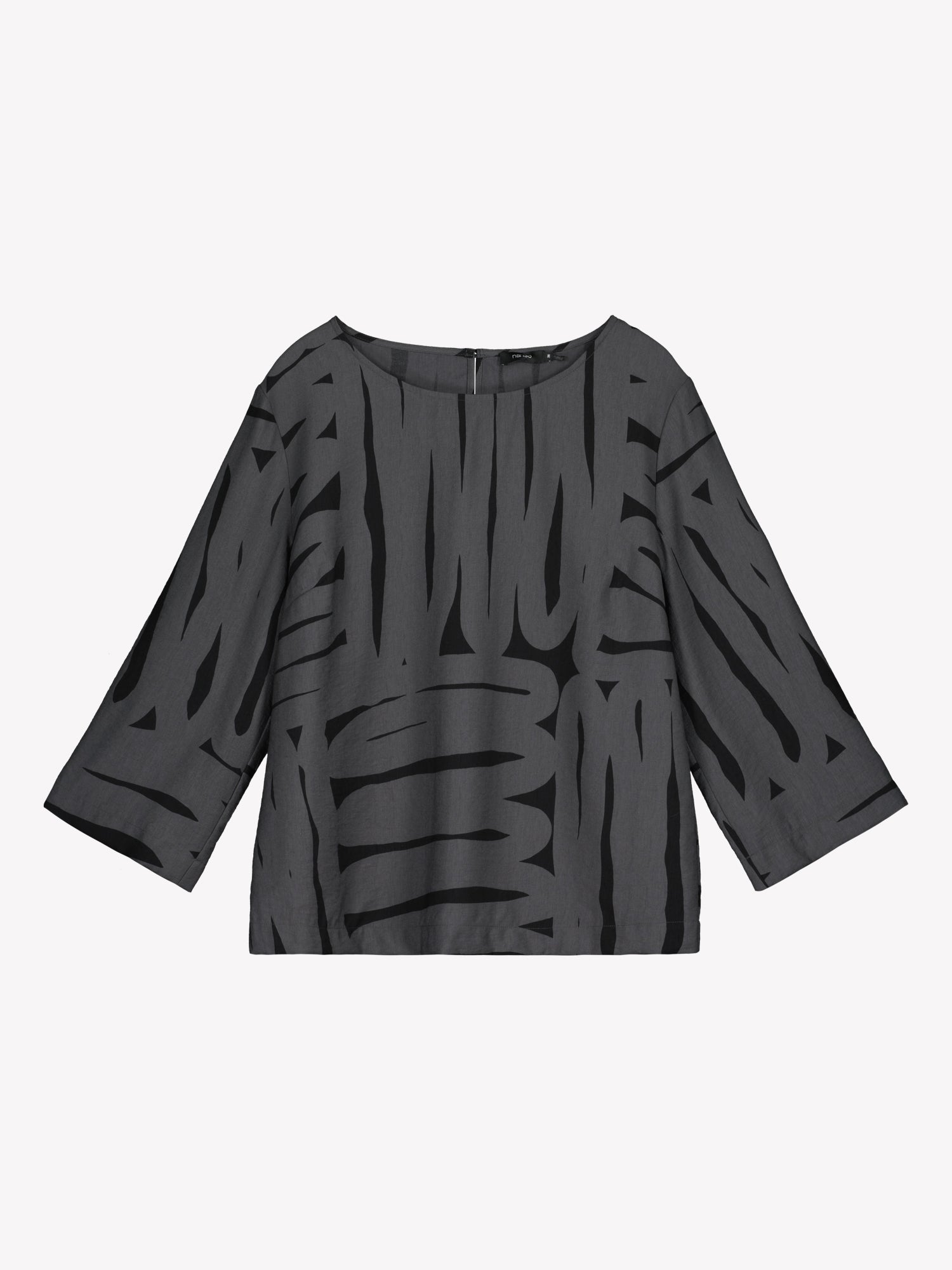 Nanso women's gray Kaiku blouse features a geometric patterned design