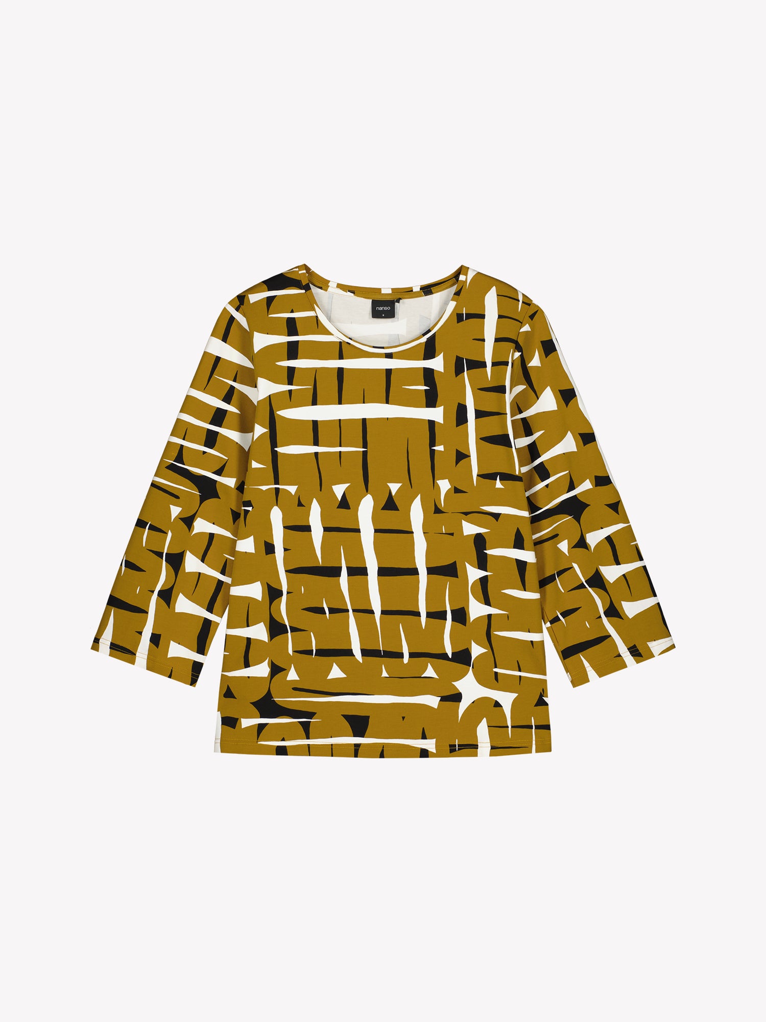 Nanso women's brown Kaiku blouse features a patterned design with a round neckline
