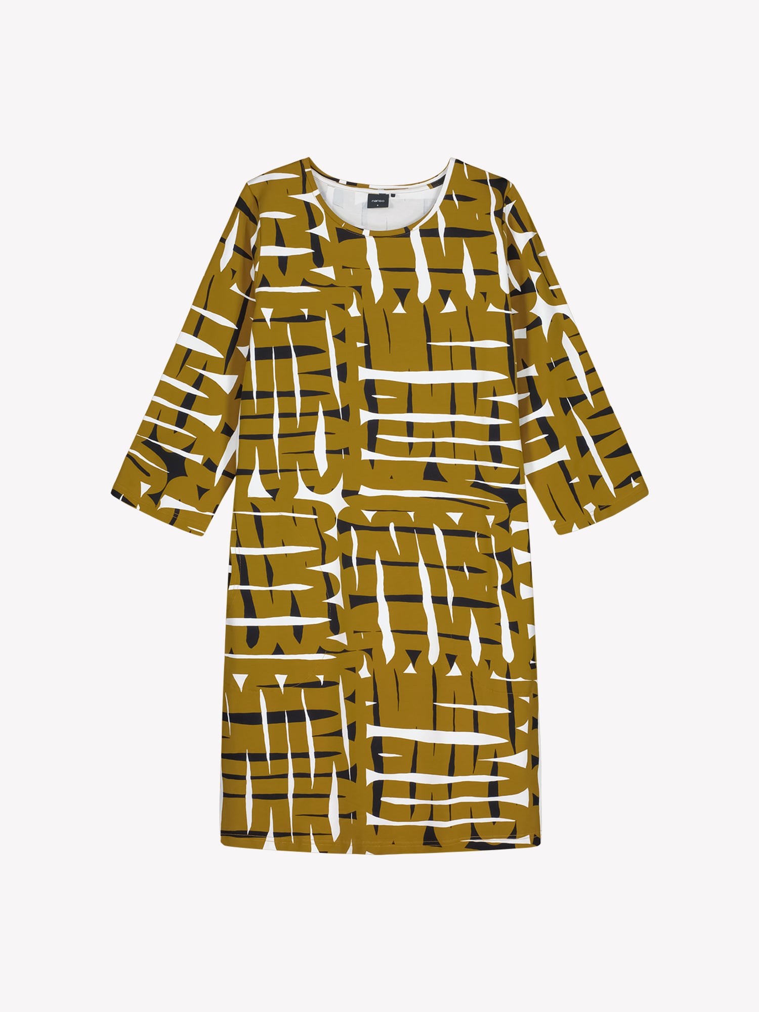 Nanso women's brown Kaiku dress features a patterned design with a round neckline