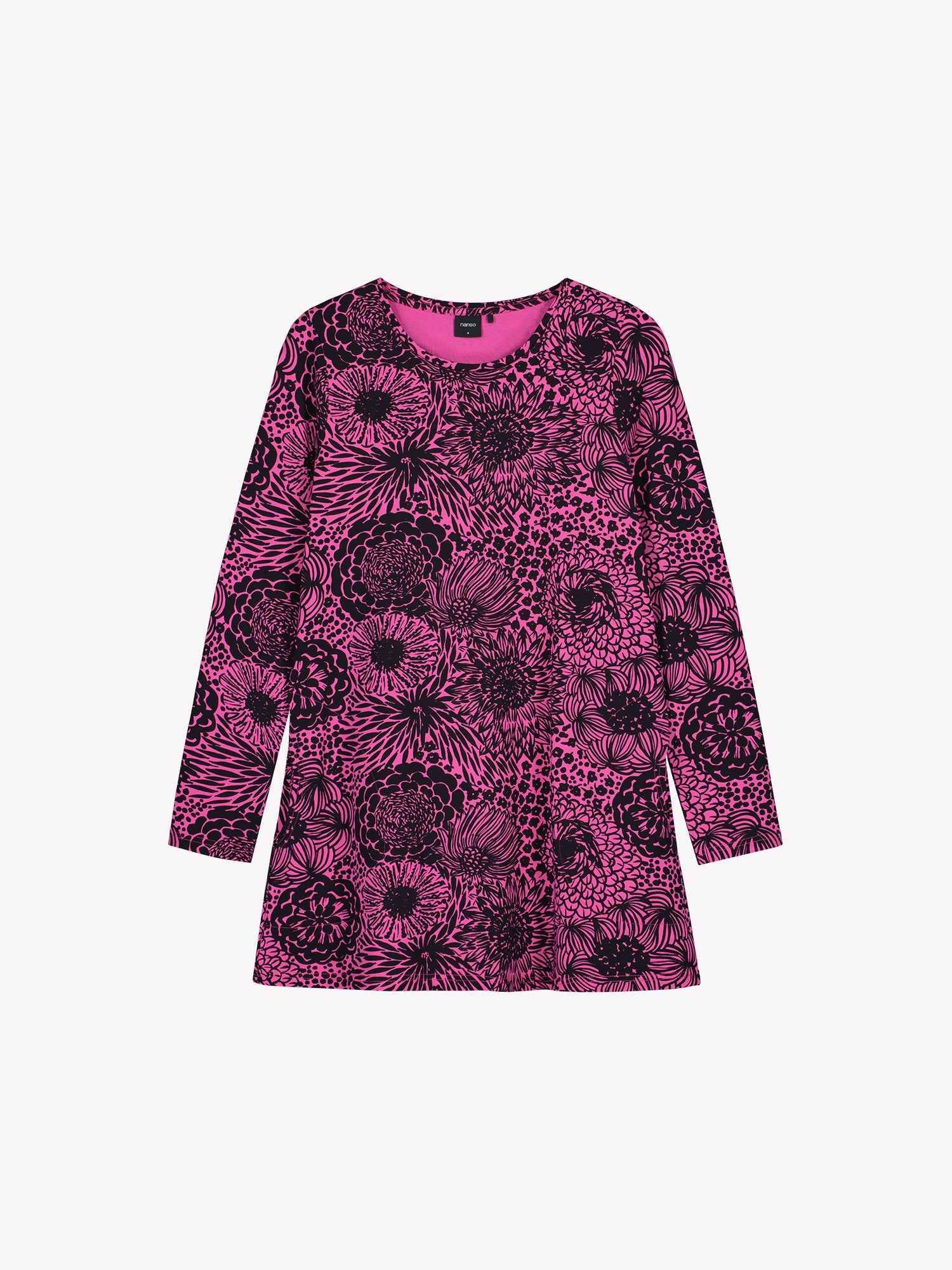 Nanso women's printed floral pink Huvi A-line tunic with a round neckline