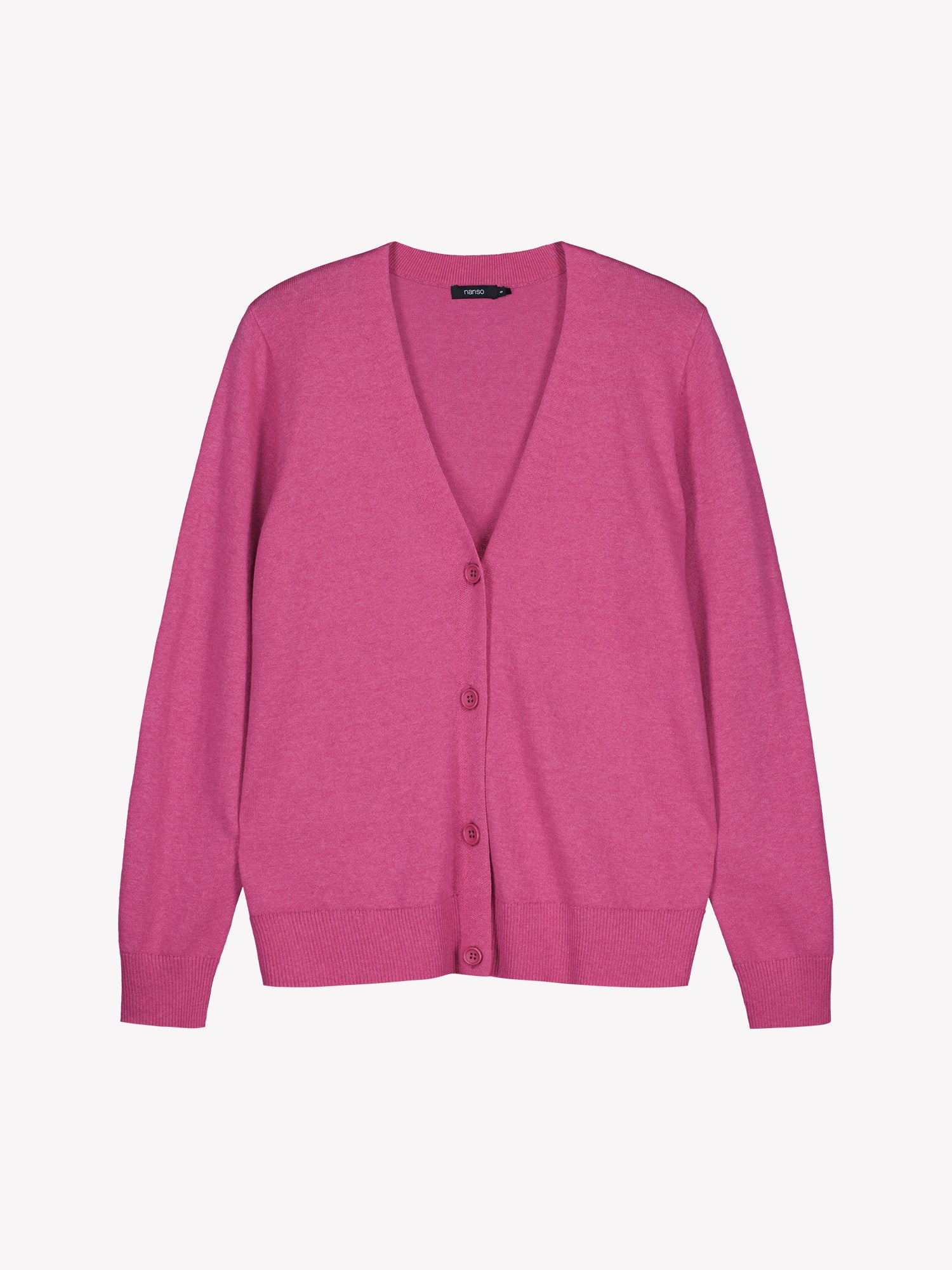 Women's solid-color "Villis" cardigan in violet. In a product image.
