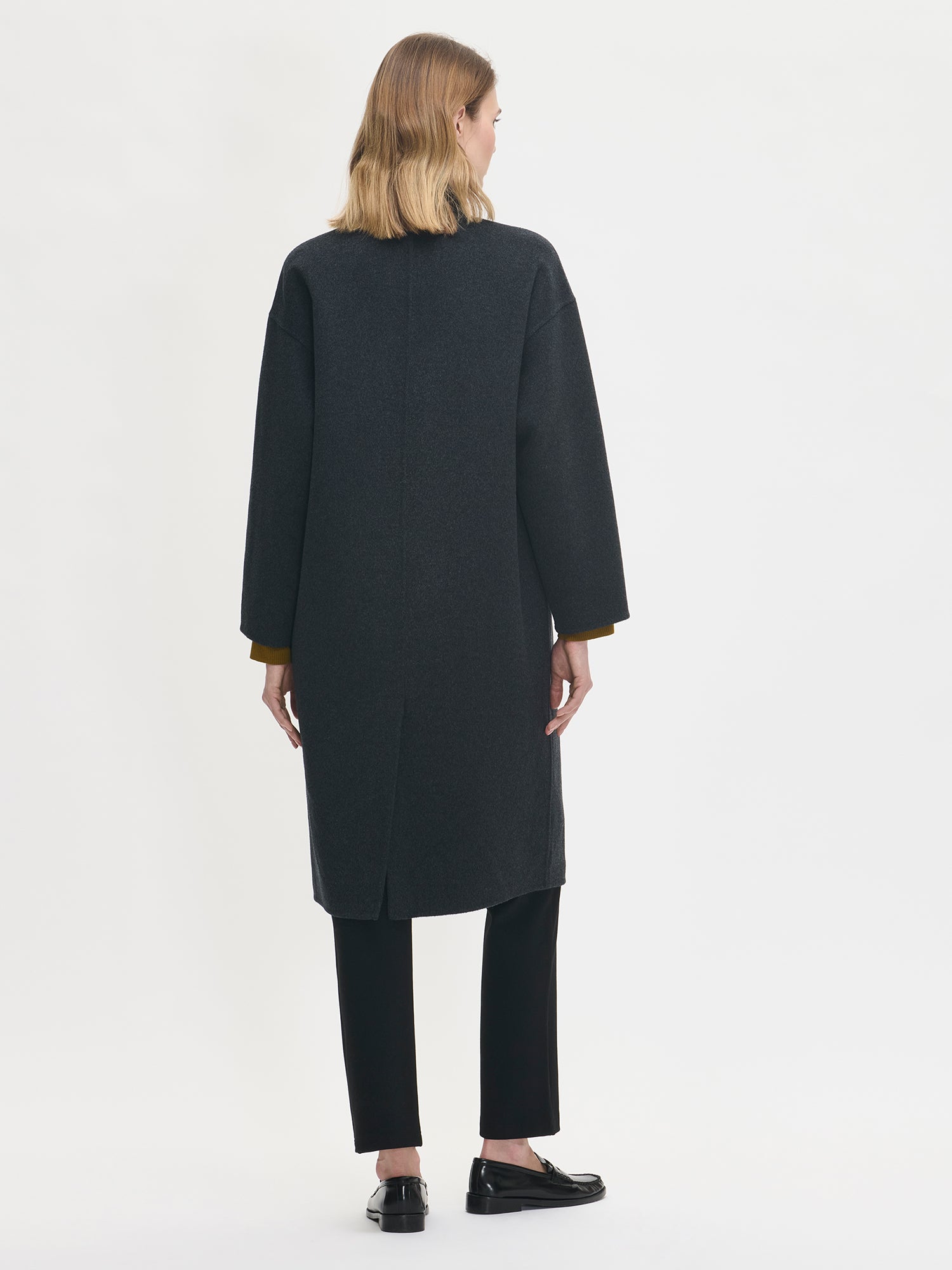 Nanso women's long dark grey Elle wool coat, back