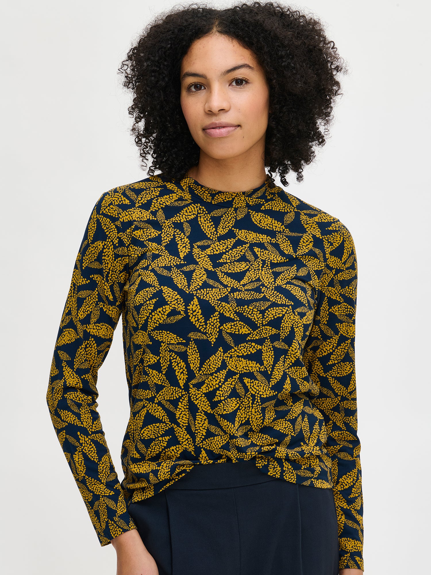 Nanso women’s yellow patterned Triine blouse, size S front