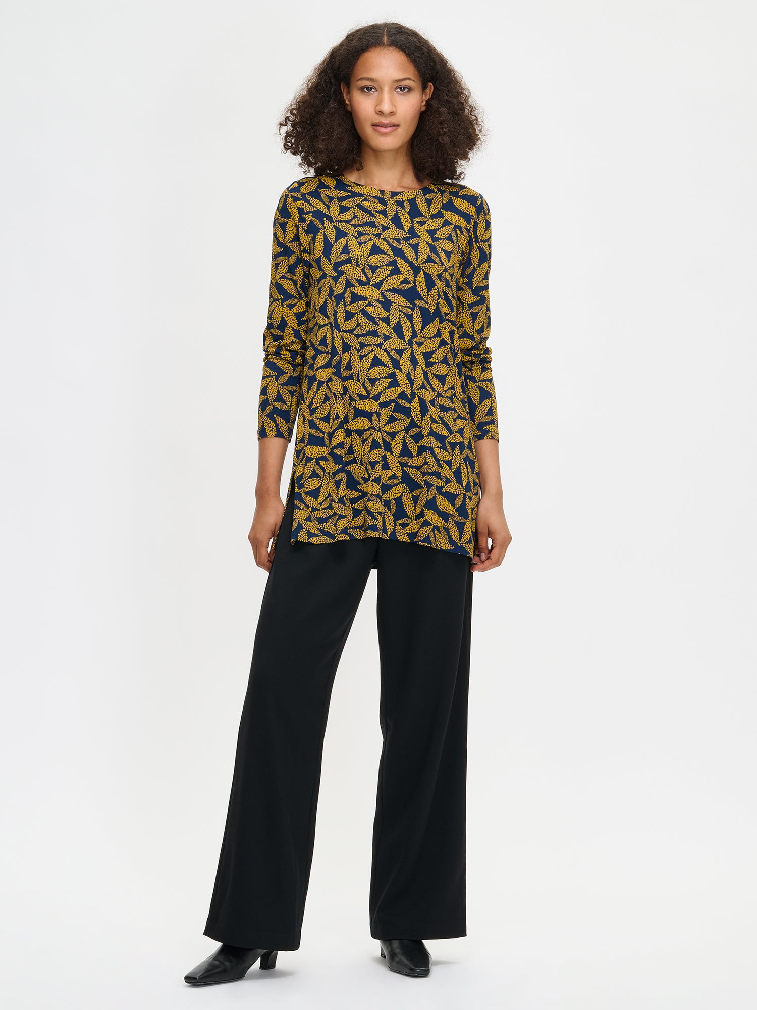Nanso women’s yellow patterned Triine tunic, front