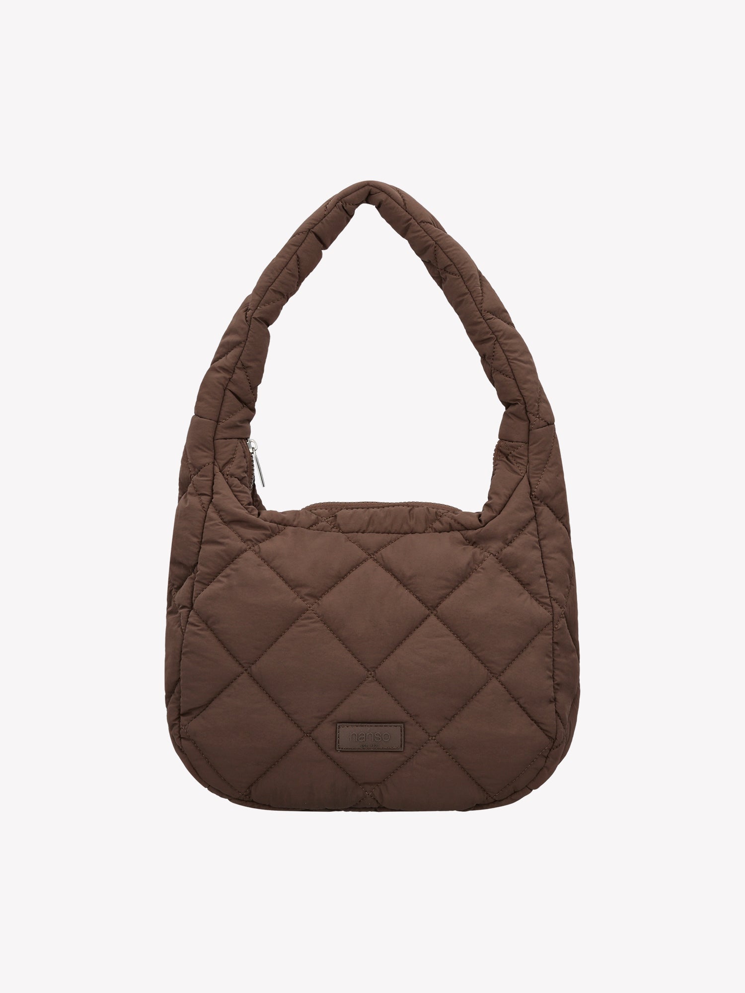 Nanso's trendy dark brown Midi Vanu bag is crafted from quilted fabric, front