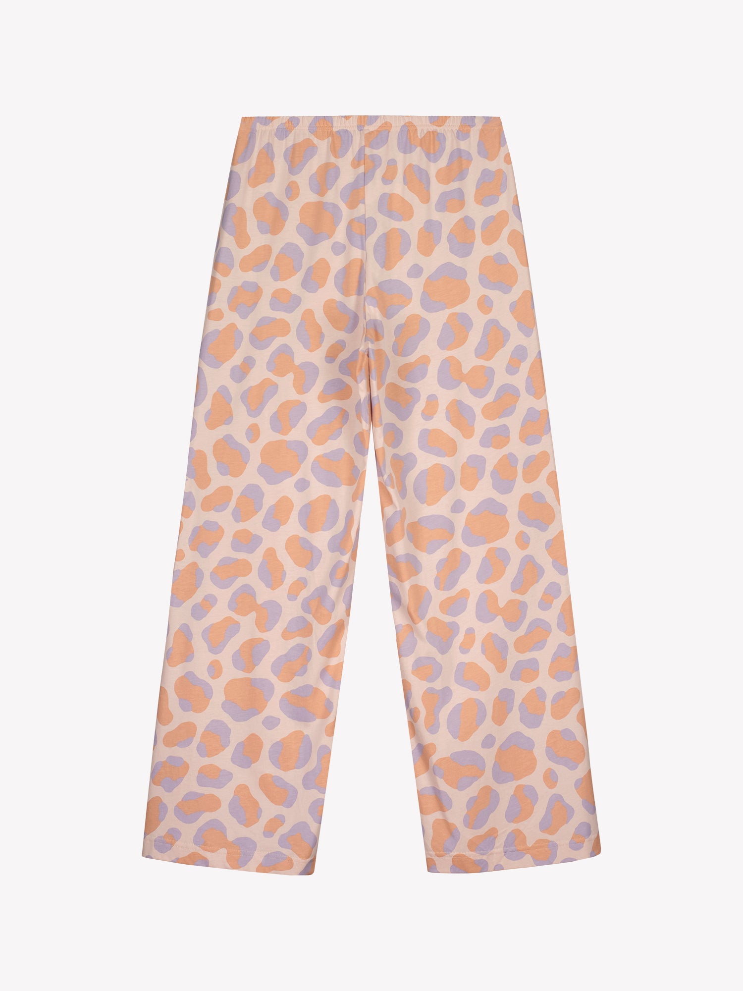 Nanso women’s pink Pantteri trousers in product image back view, patterned design and smooth finish.