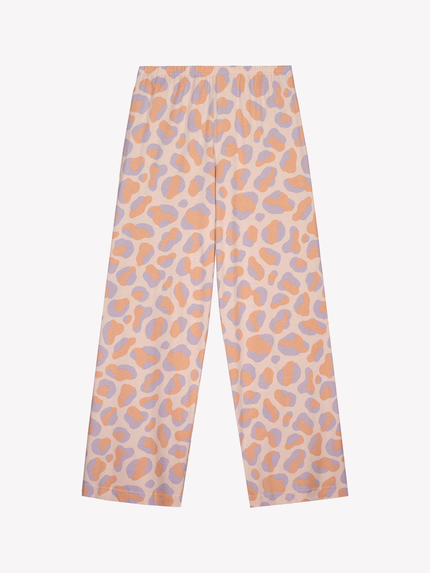 Nanso women’s pink Pantteri trousers in product image front view, elastic waist and soft cotton-modal fabric.