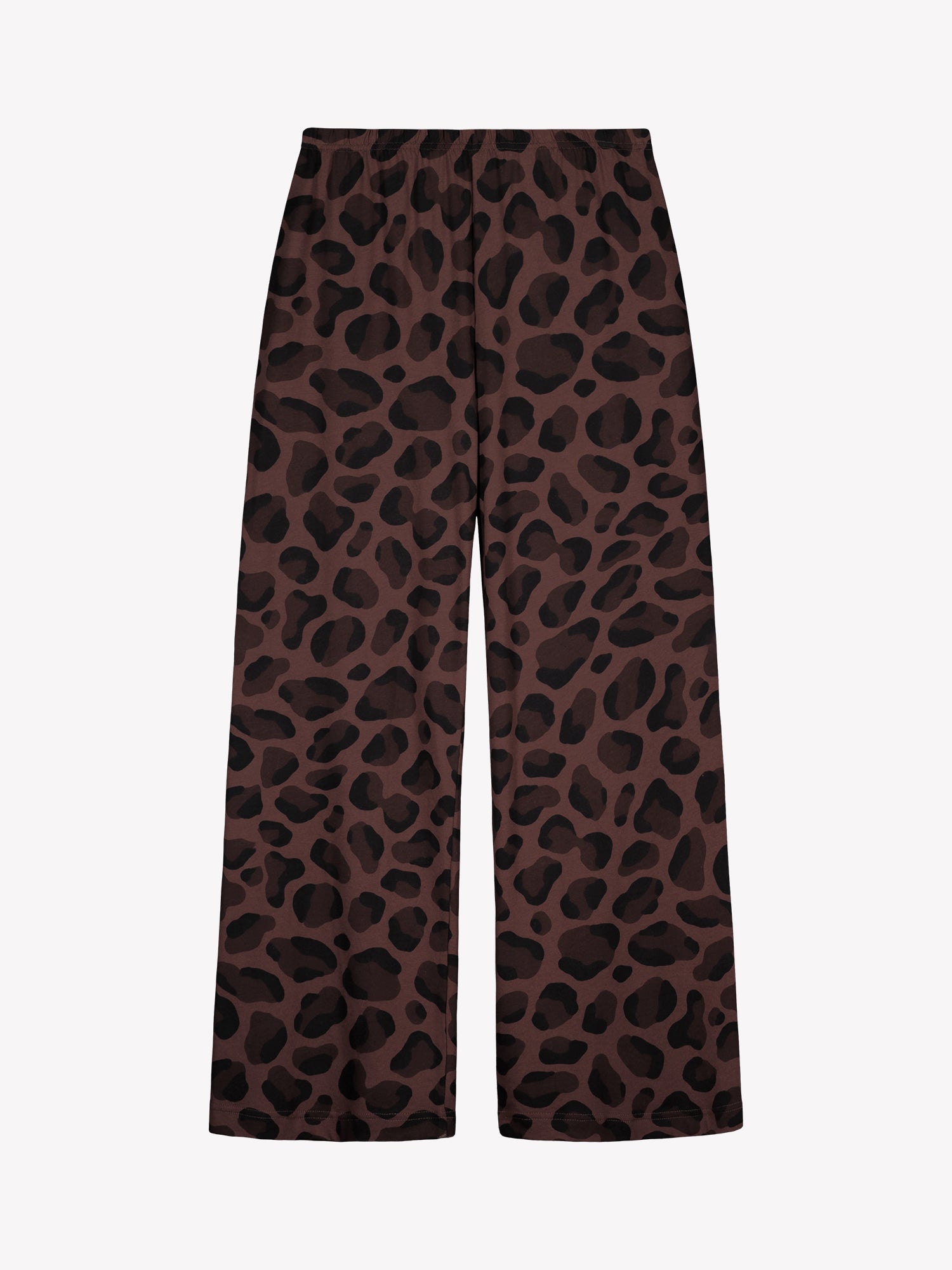 Nanso women’s brown Pantteri trousers in product image front view, elastic waist and soft cotton-modal fabric.