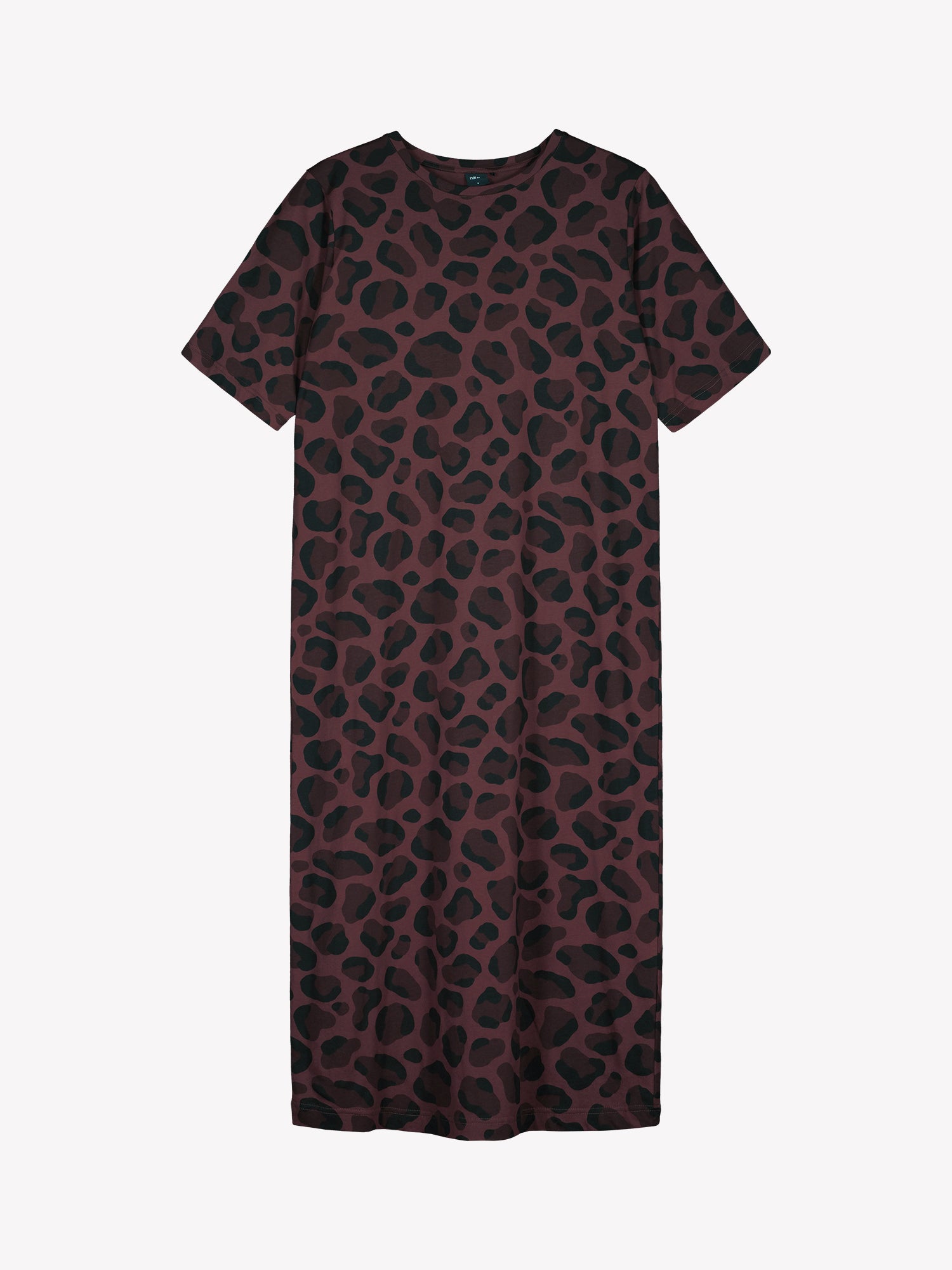 Nanso women's long patterned brown Pantteri nightgown, shown as product image from the front without model.