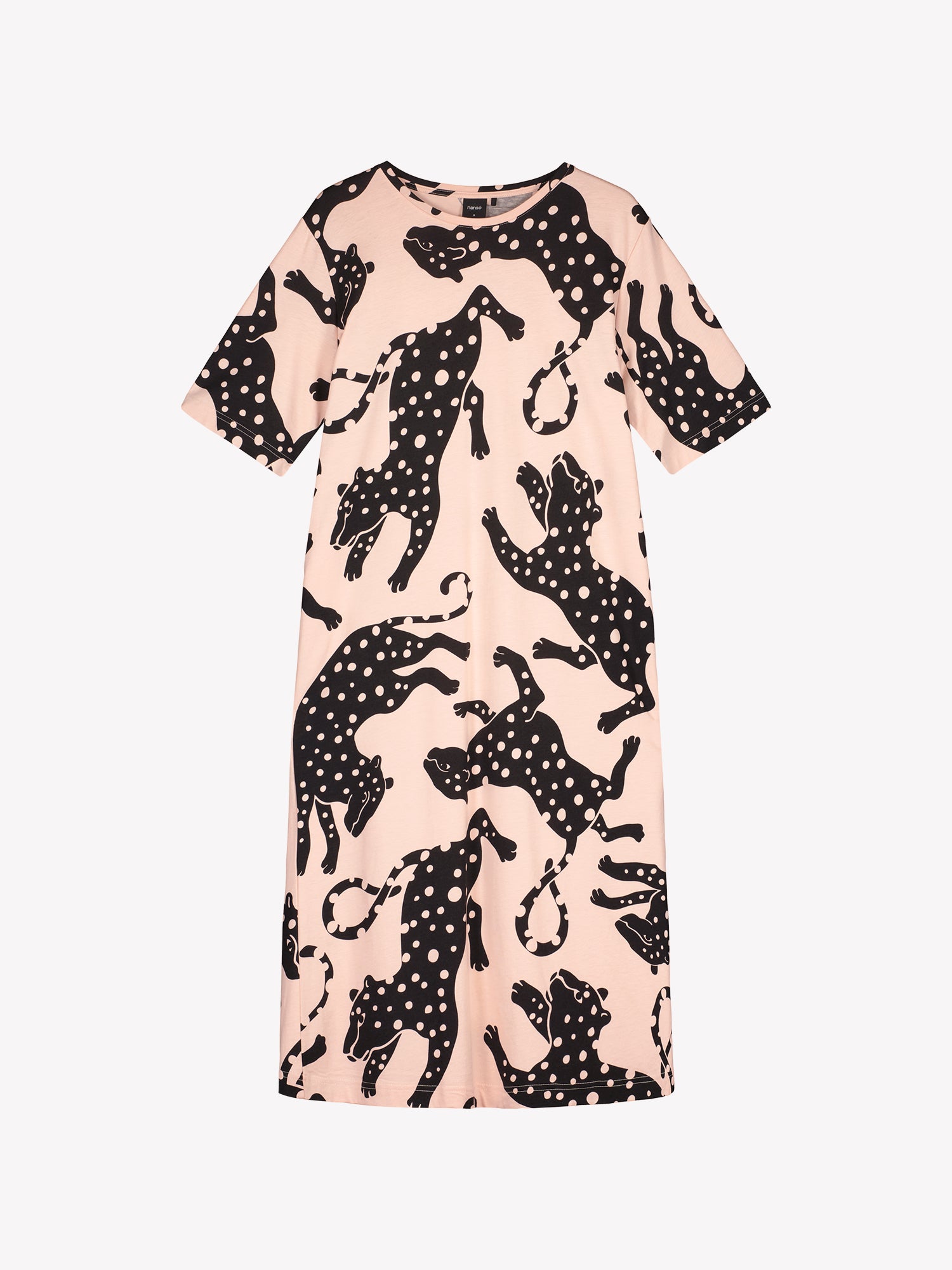 Nanso women’s pink Leonora nightgown, shown as product image without model. Features straight silhouette and expressive all-over print.