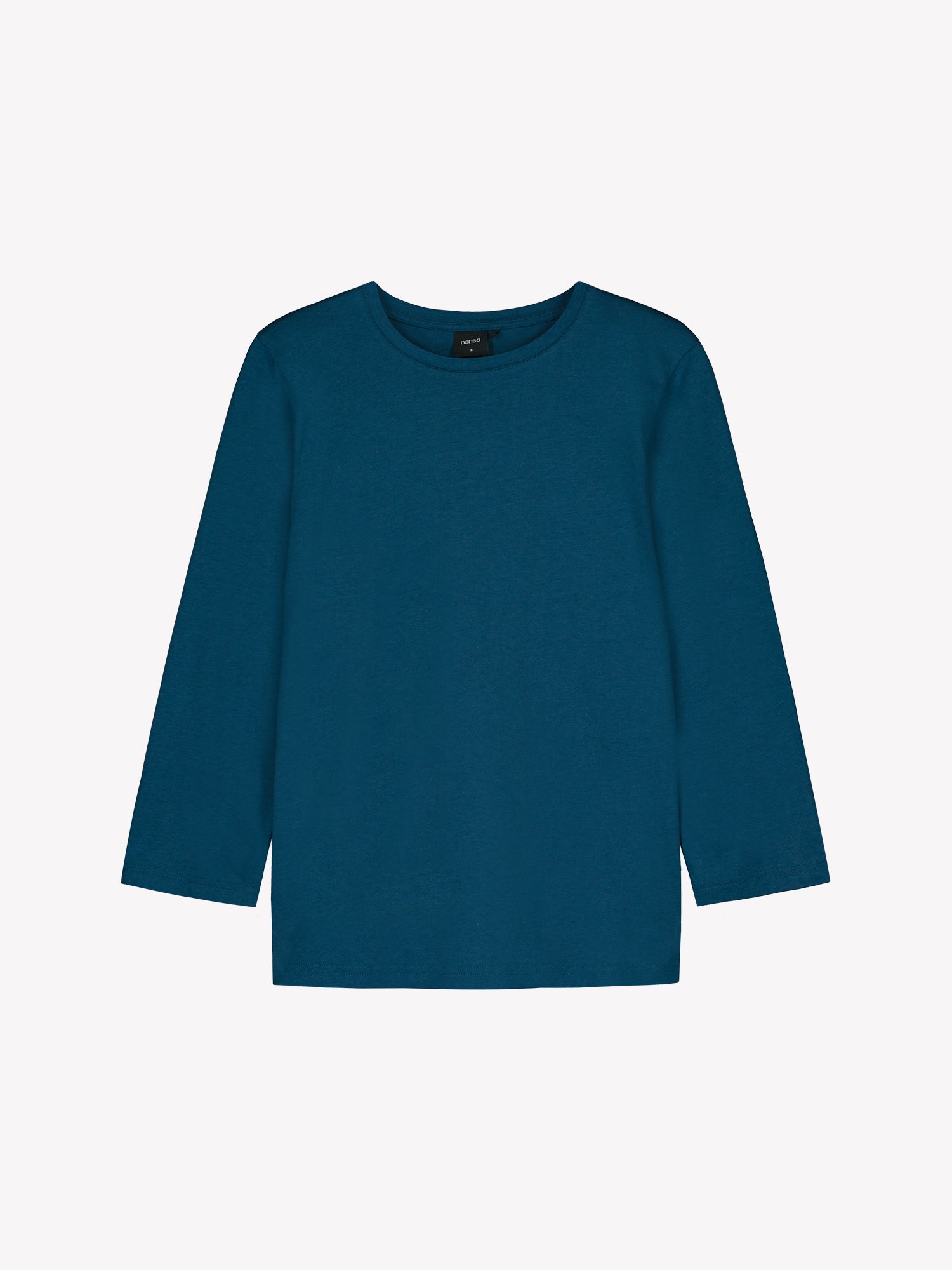 Nanso women’s Leonora pyjama top, shown as product image without model. Solid blue, round neckline, 3/4 sleeves.