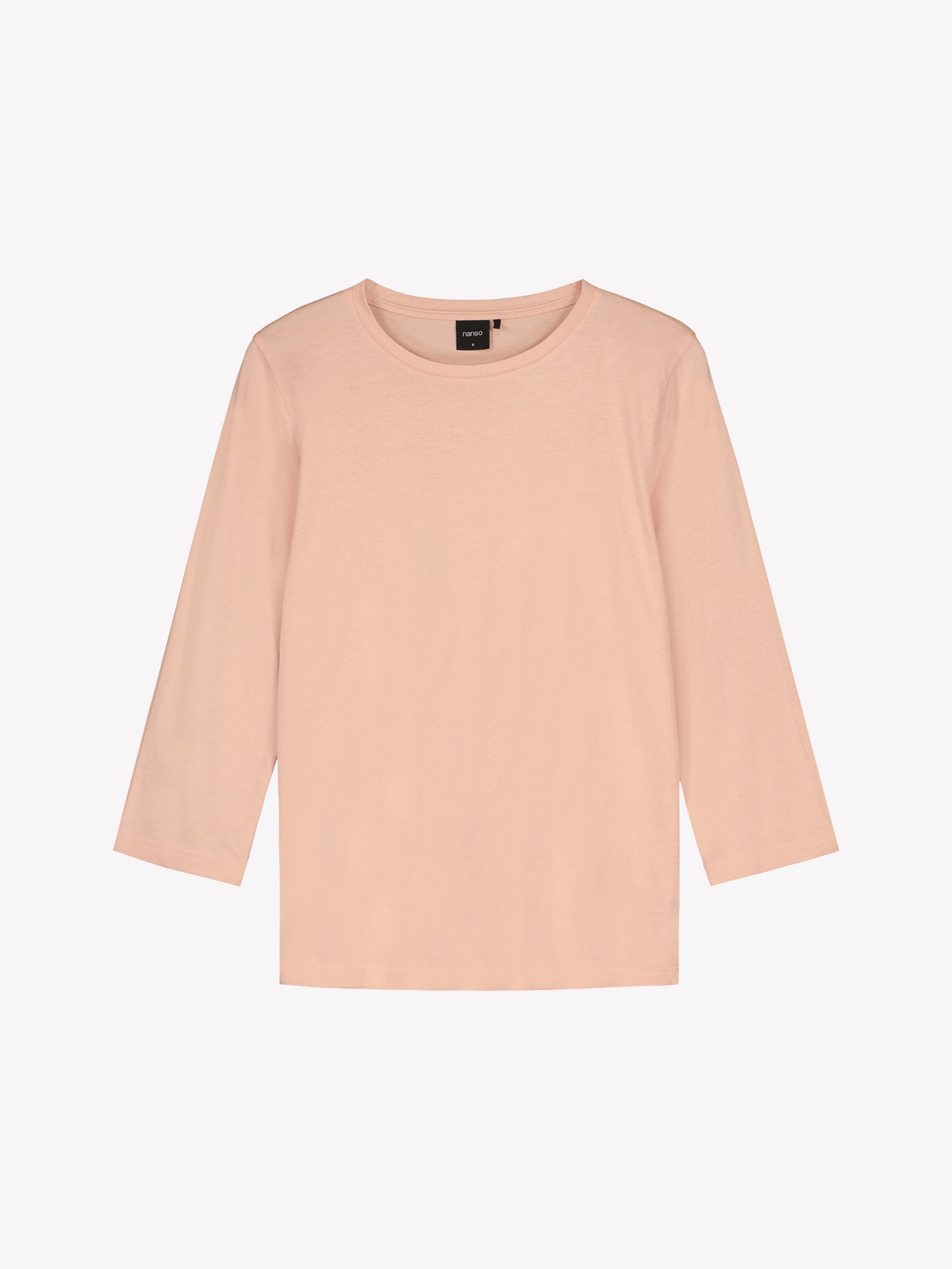 Nanso women’s Leonora pyjama top, shown as product image without model. Solid pink, round neckline, 3/4 sleeves.