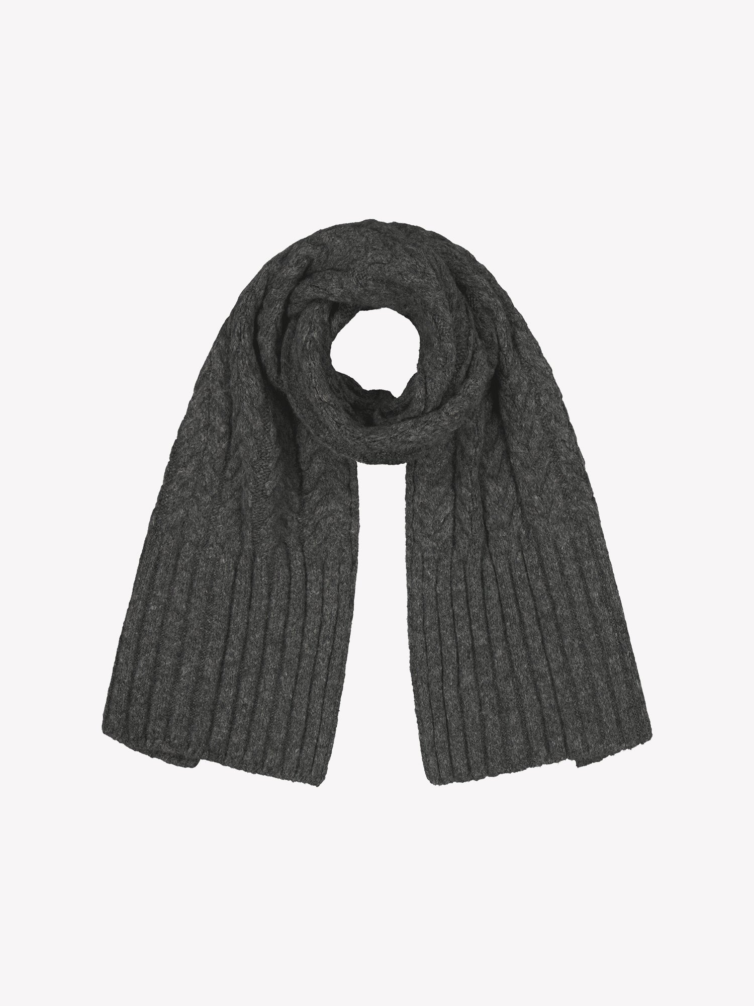 Nanso's Kierre scarf for women features a charming braided pattern, beautiful dark grey color and a plush texture. This soft scarf is crafted from a high-quality certified wool and polyamide blend.