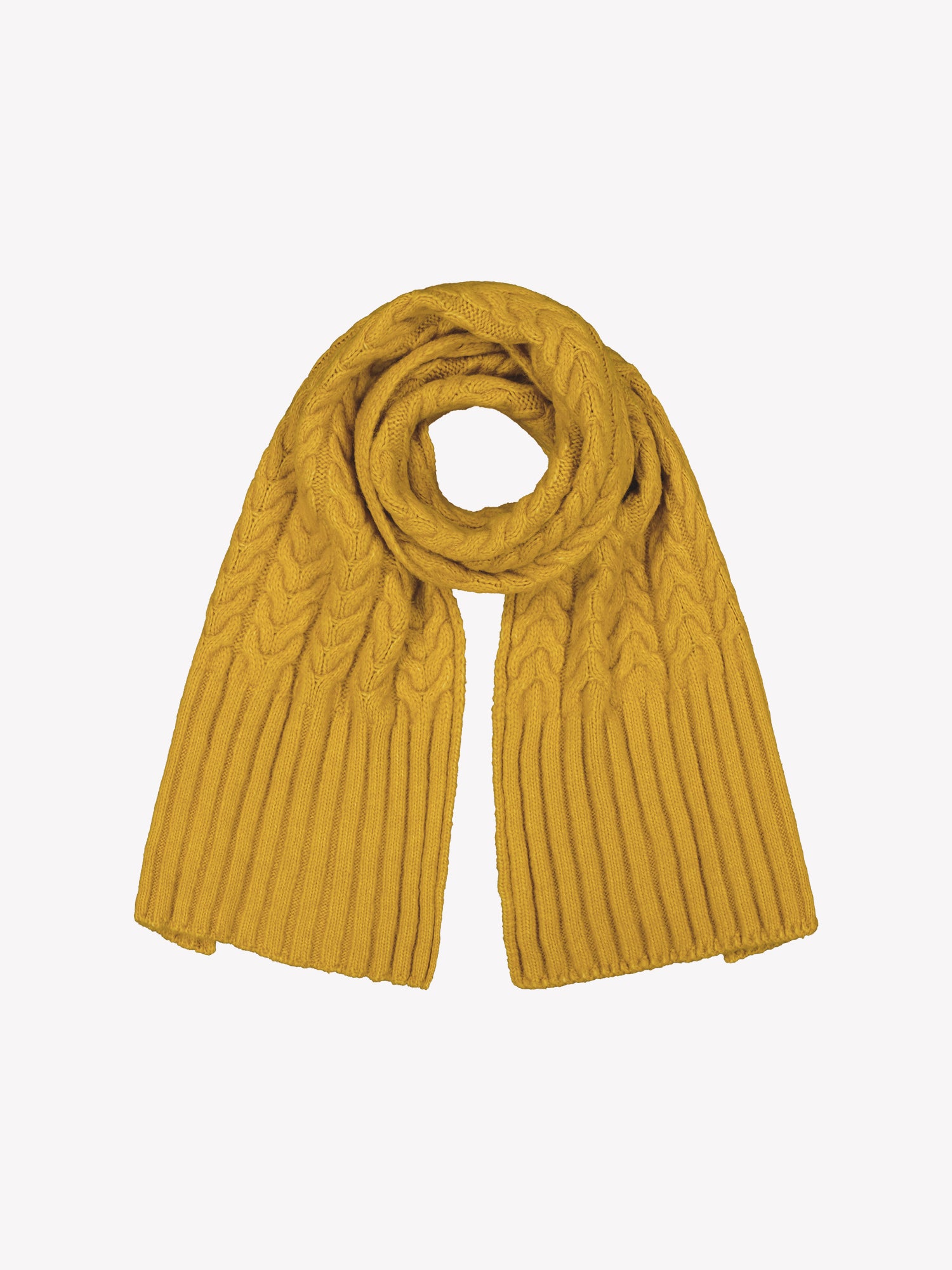 Nanso's Kierre scarf for women features a charming braided pattern, beautiful yellow color and a plush texture