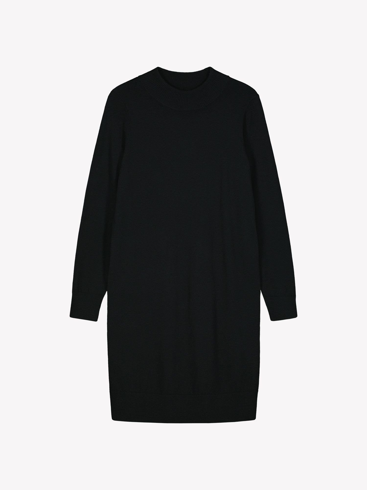 Nanso Villis dress for women features black colour and a straight-cut knit design with a stand-up collar and long sleeves