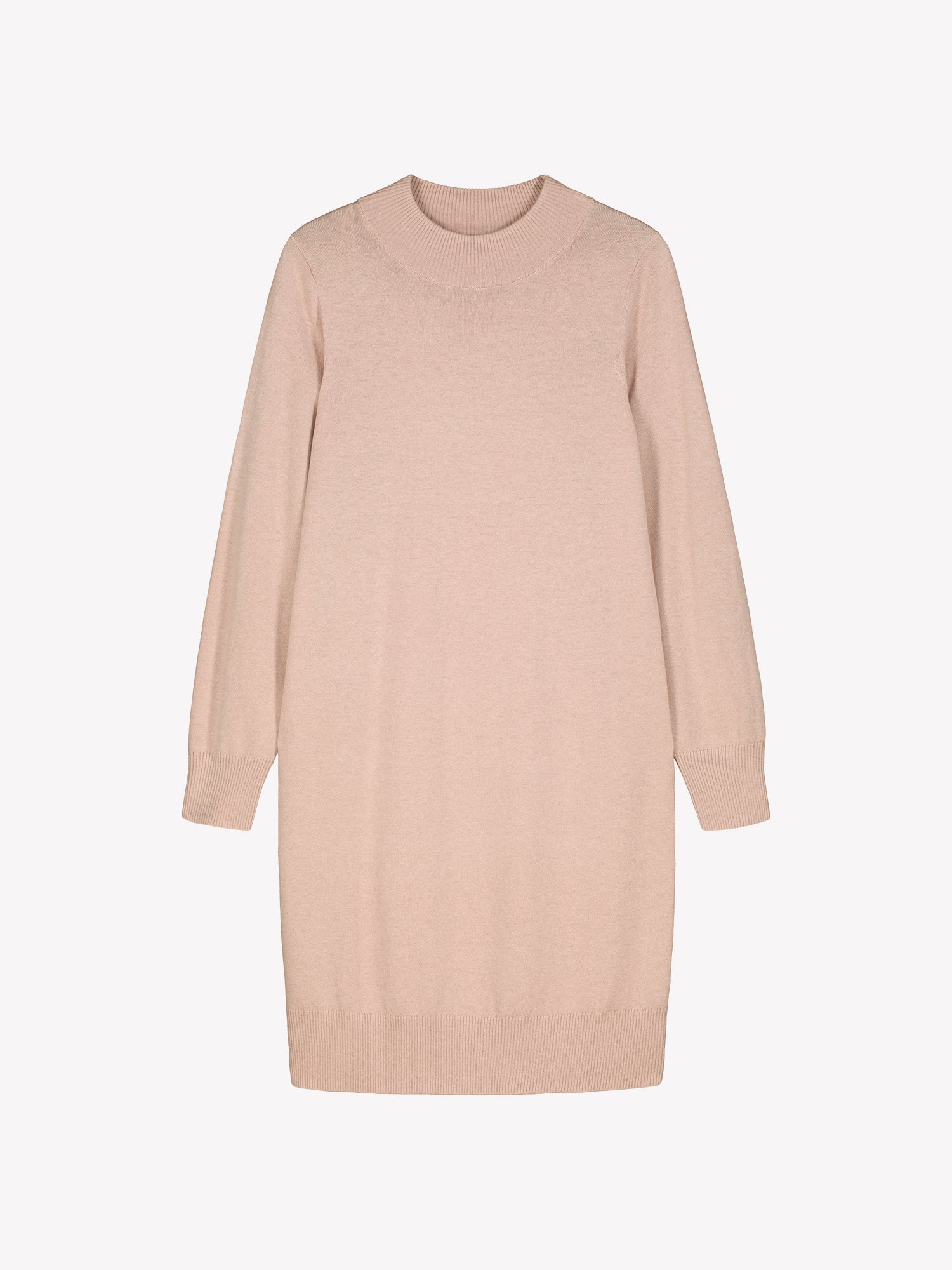 Nanso Villis dress for women features pink colour and a straight-cut knit design with a stand-up collar and long sleeves