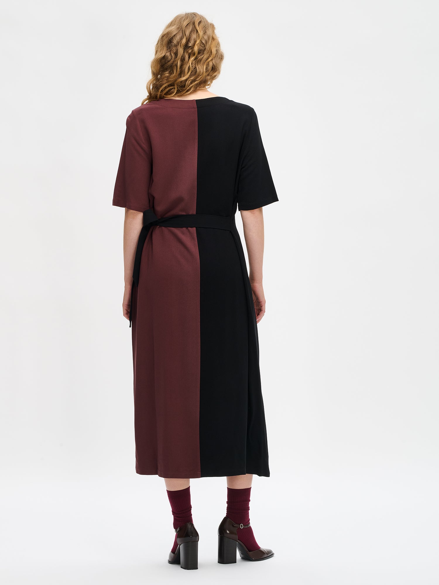 Nanso women's brown-black Lyyra dress features a chic wrap design back