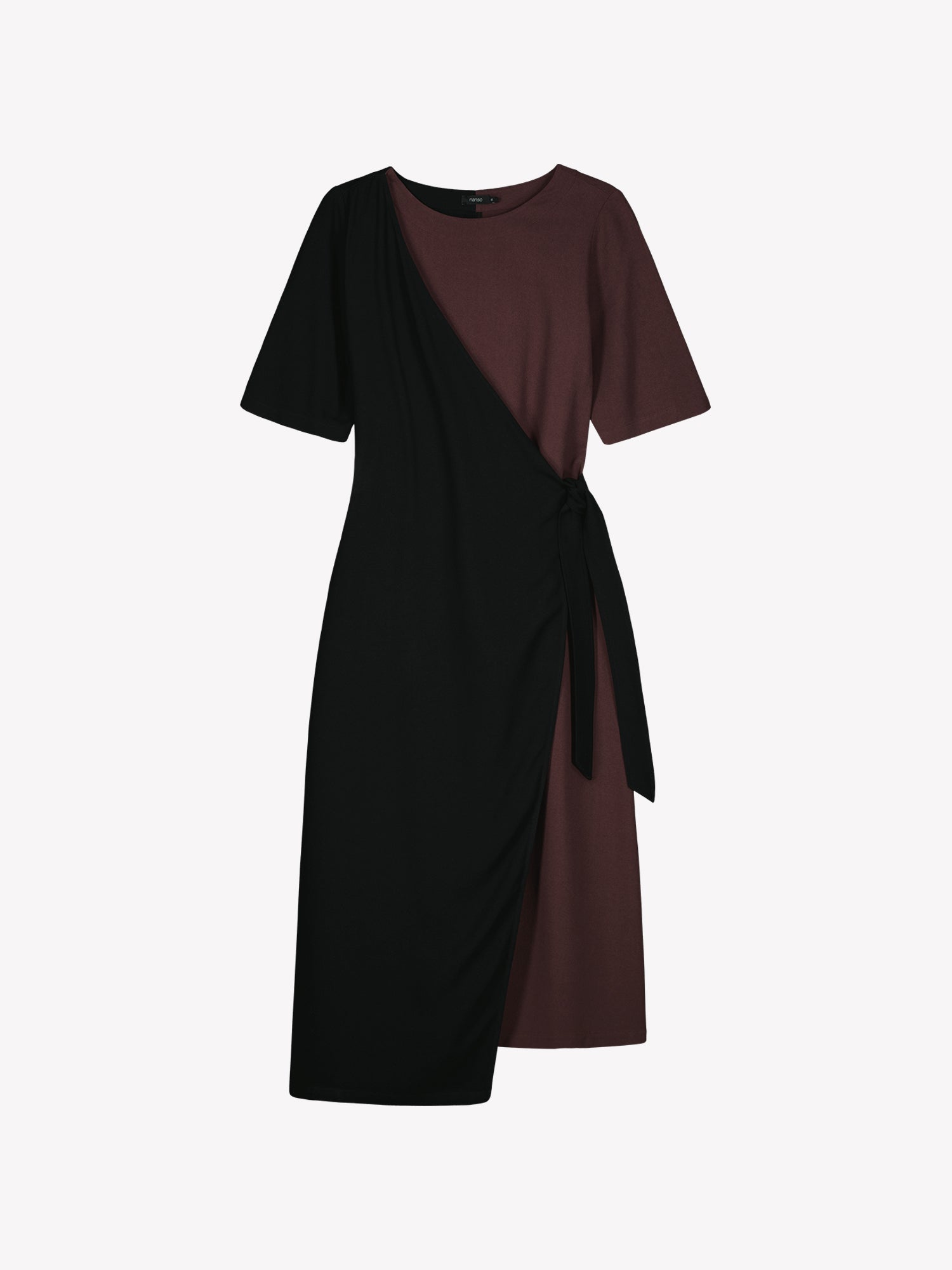 Nanso women's brown-black Lyyra dress features a chic wrap design