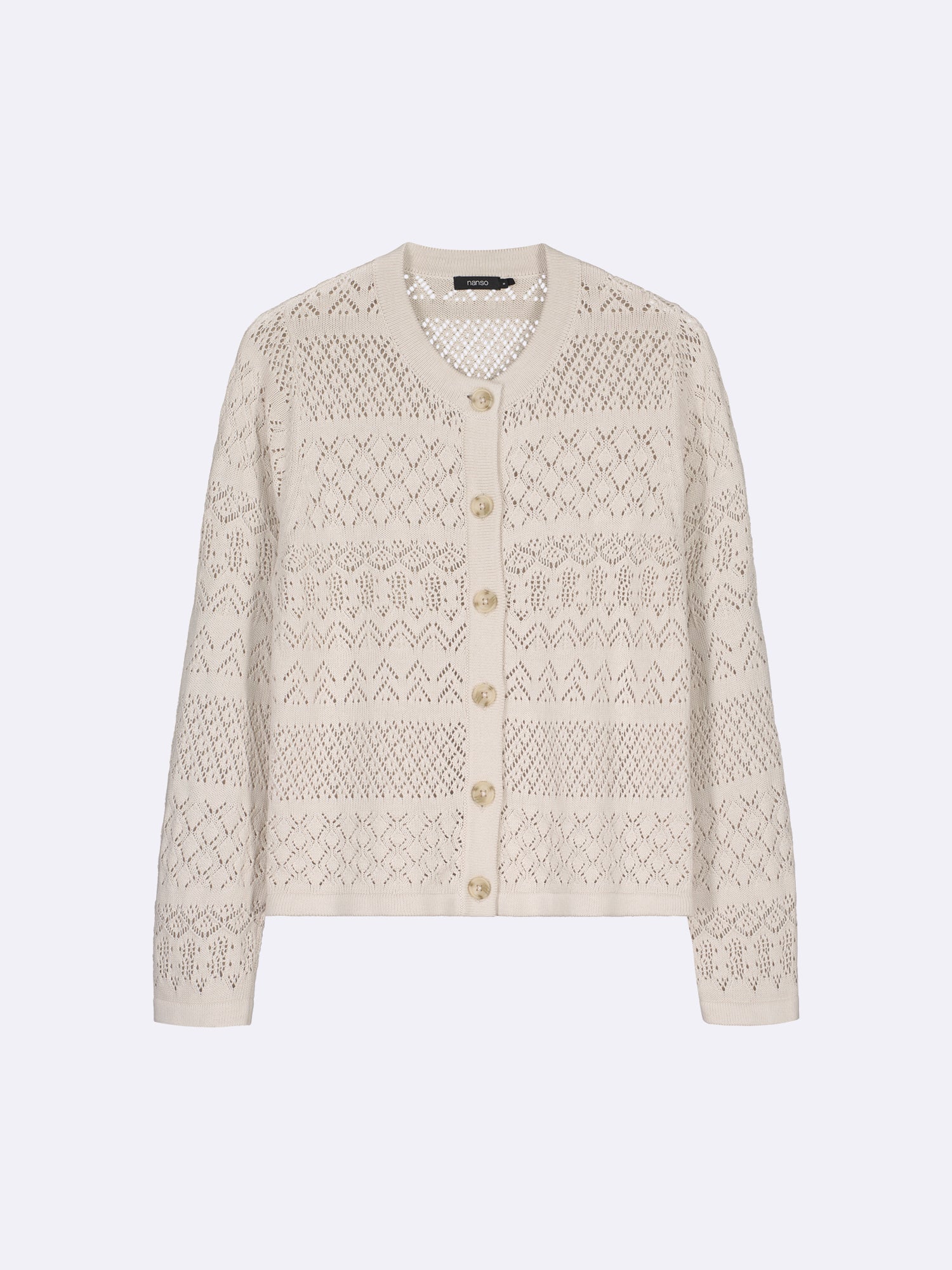 Women's beige Palermo lace knit cardigan is made with high-quality certified cotton