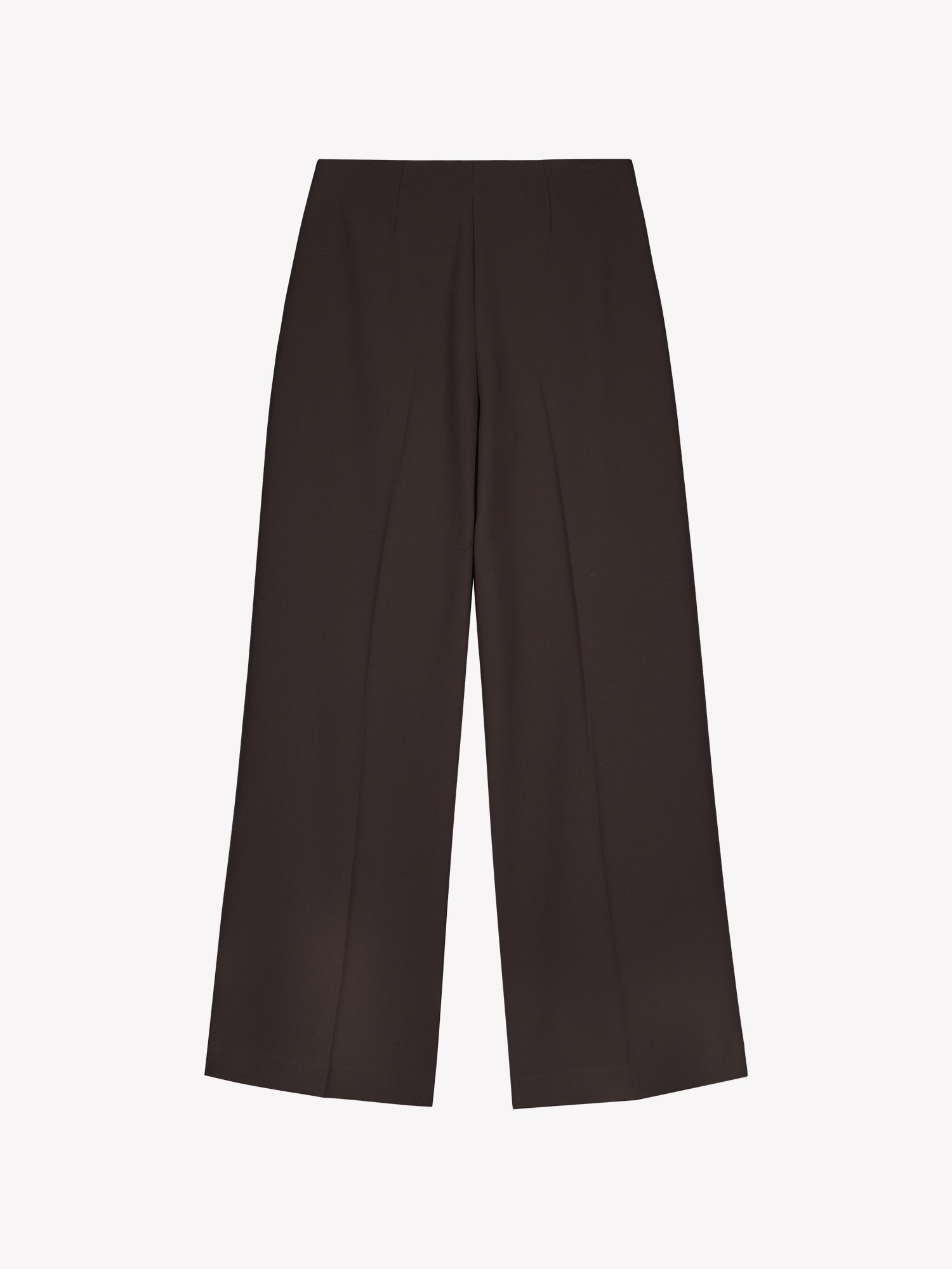 Nanso womens elegant and timeless wide-leg EEVA trousers in a rich brown shade, product picture from the back