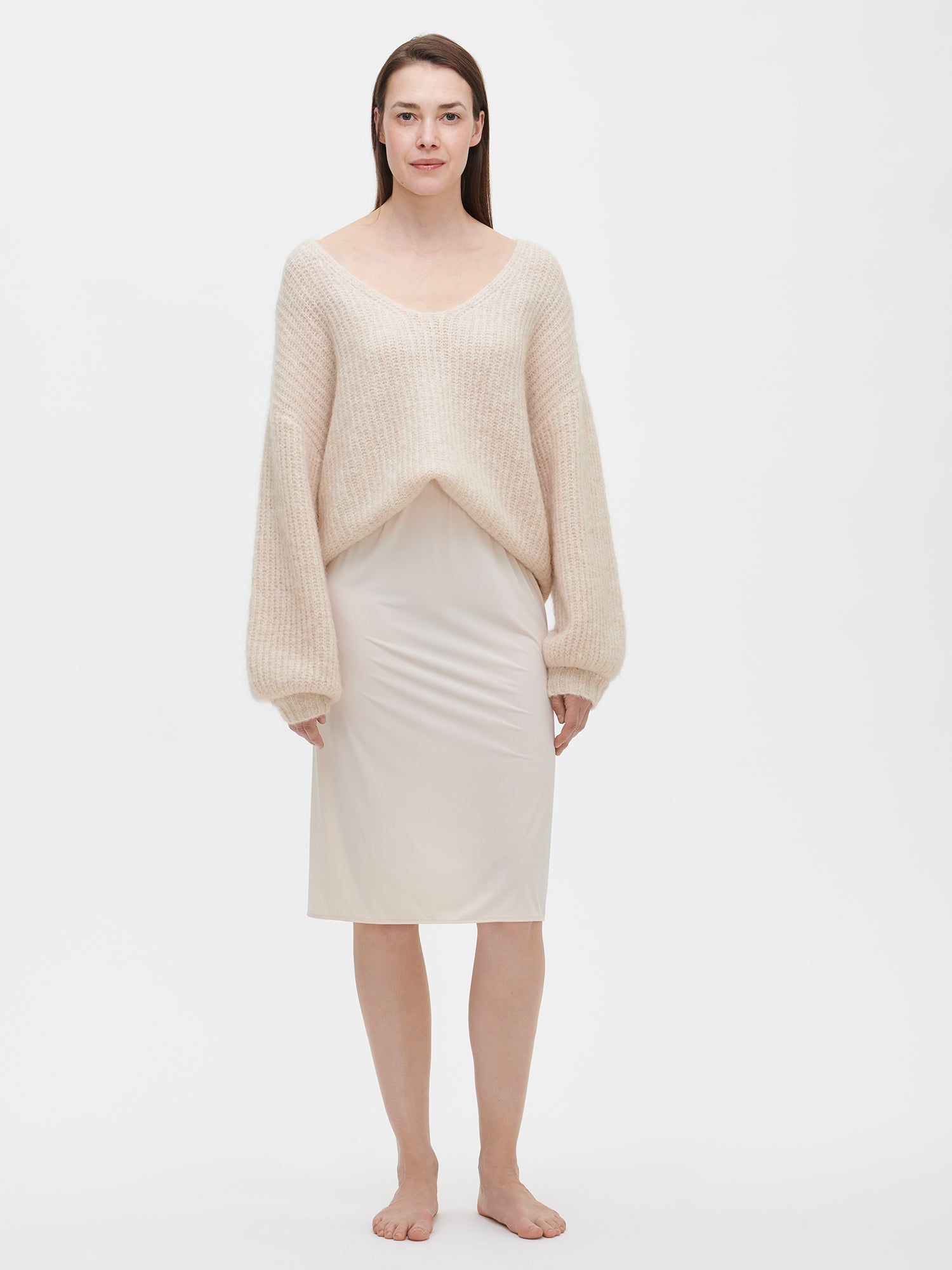 BASIC Women's High-Quality Beige Underskirt with Slit