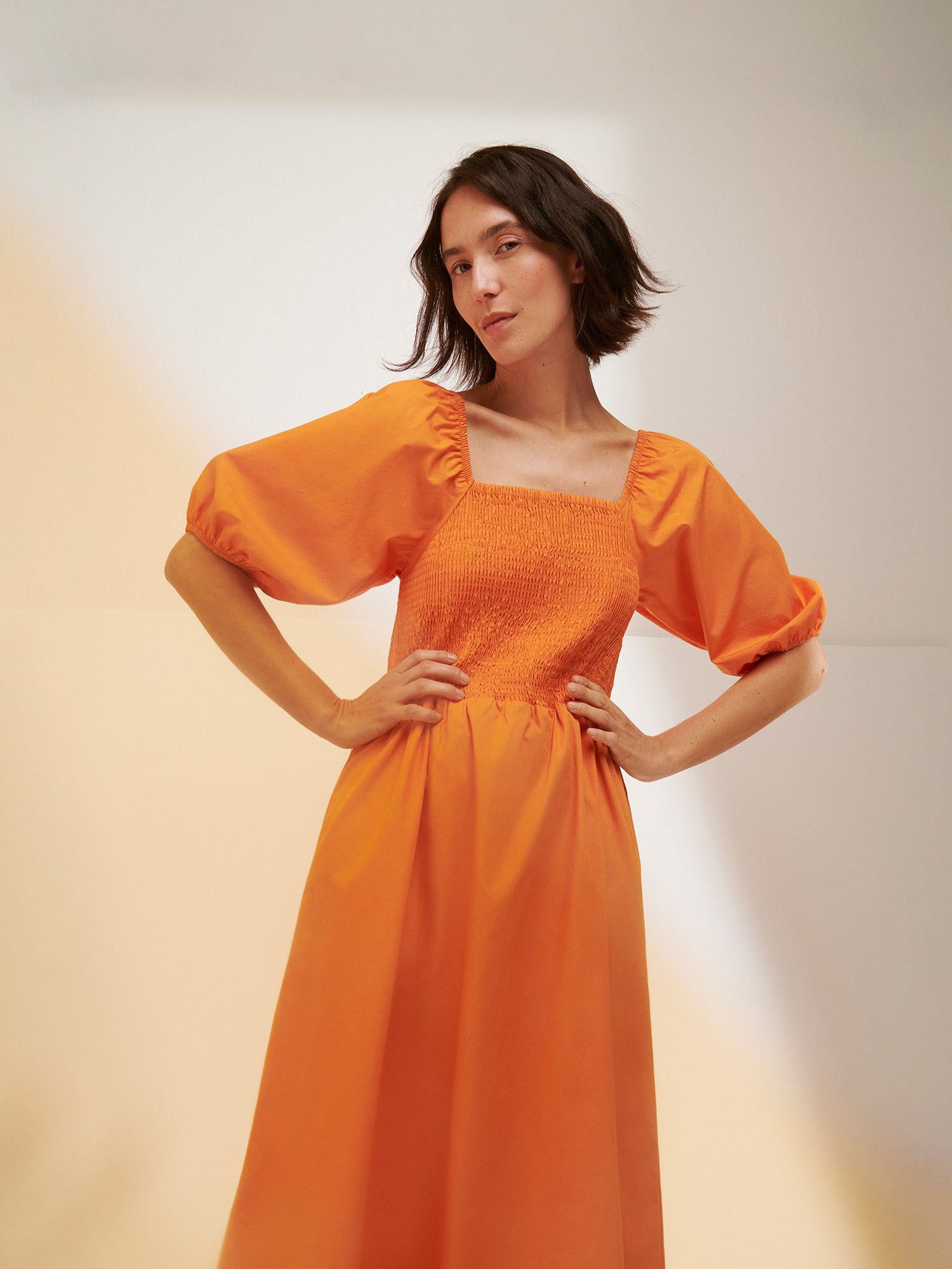 LUISA Women's Bright Orange Maxi Dress with Sleeves