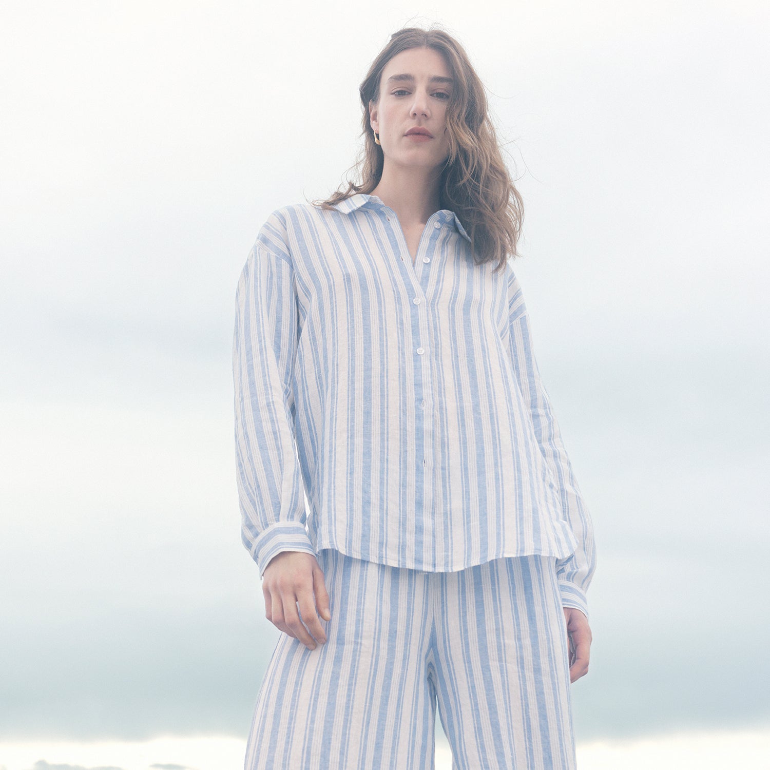 Nanso Regatta linen shirt and trousers, worn by female model
