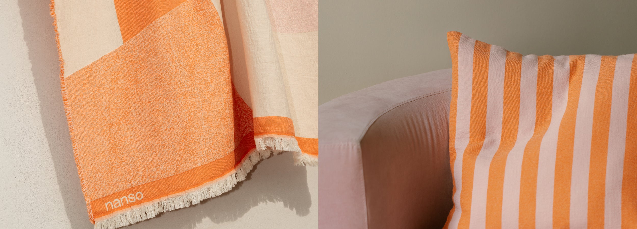 Nanso Kuutio blanket and Kuutio pillowcase in orange tones