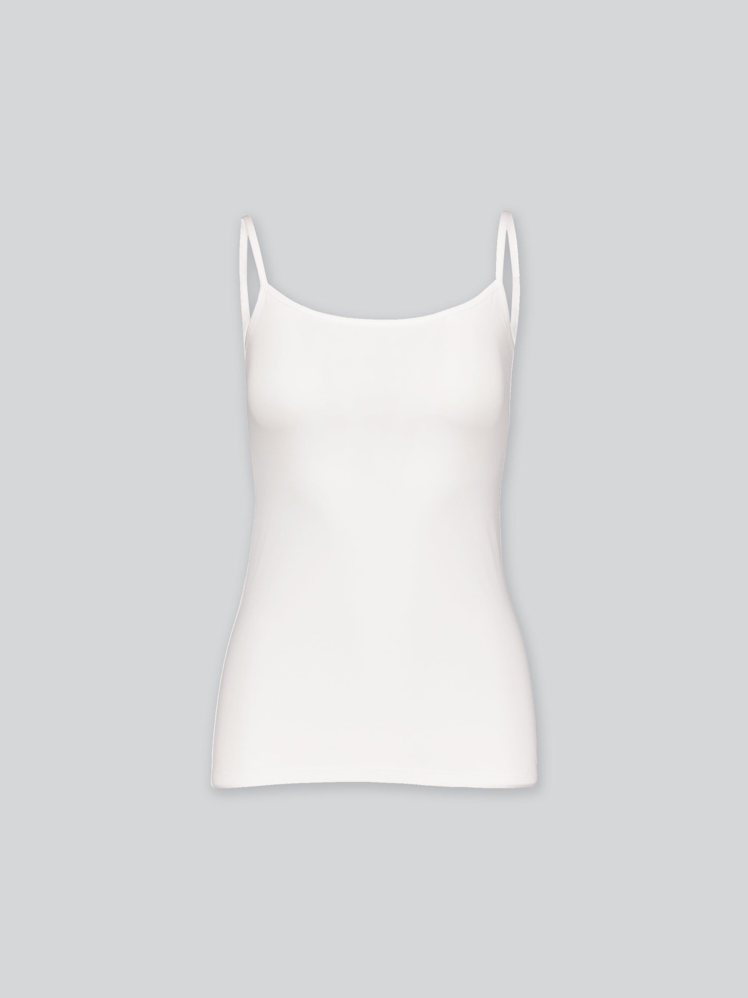 Nanso women's high quality white Basic top with thin straps crafted from soft, product picture from the front.
