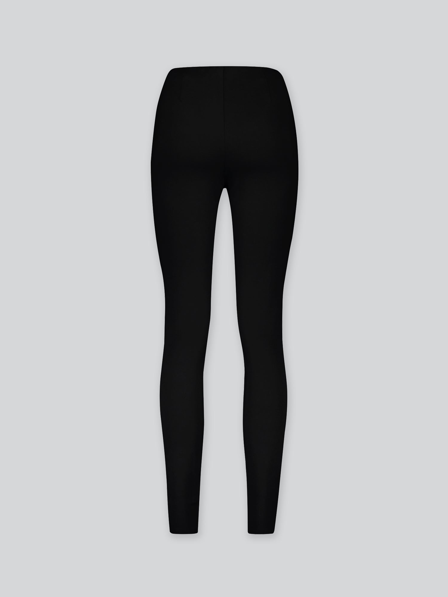 Nanso women's narrow black Fanni trousers feature a comfortable elastic waistband, full-length legs and four darts at the front and two at the back for a flattering silhouette. Product image from the back.