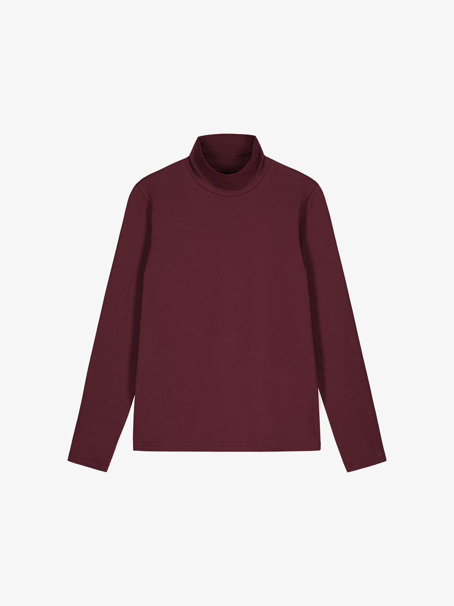 Women's Mari jersey turtleneck in wine red in a product picture