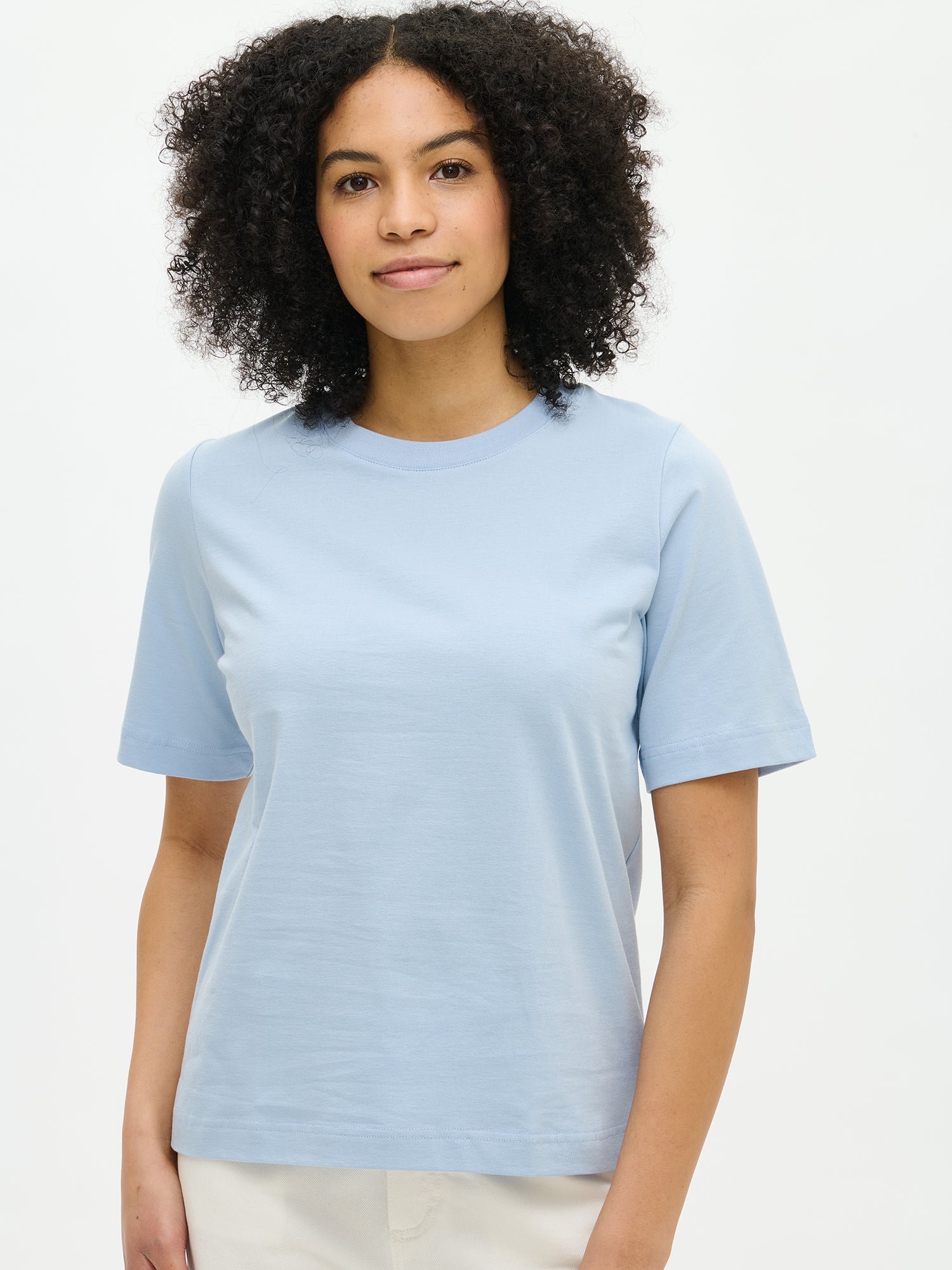 Nanso's high-quality light blue NORMI T-Shirt for women, front close-up