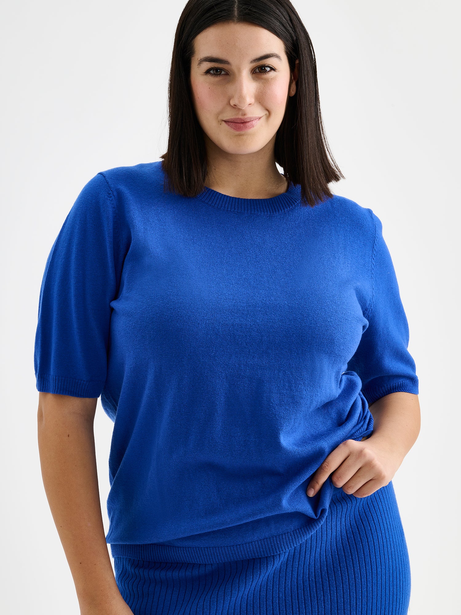VILLIS Short Sleeved Knit Sweater - Blue