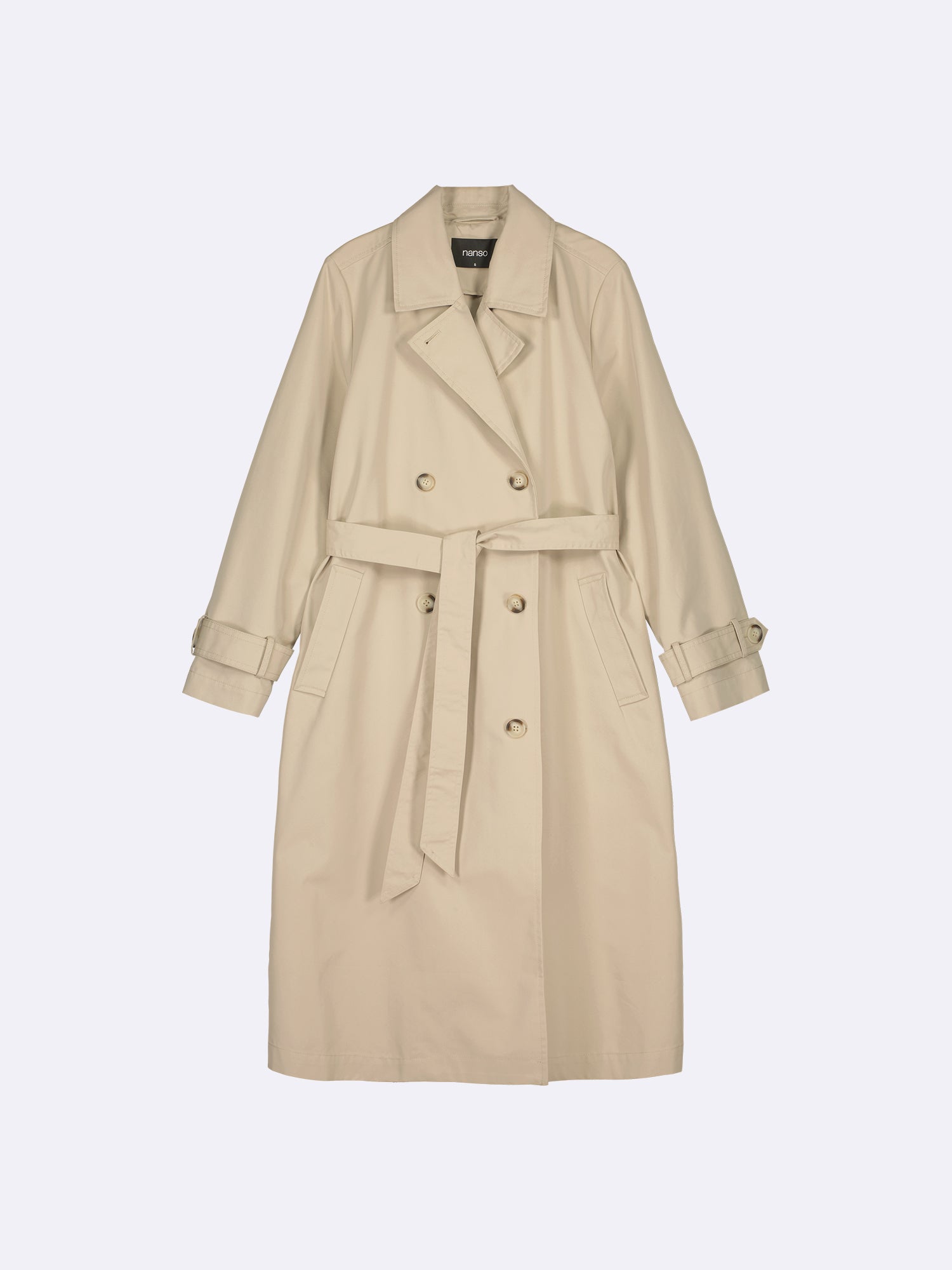 A timeless Beige trench coat in a product picture