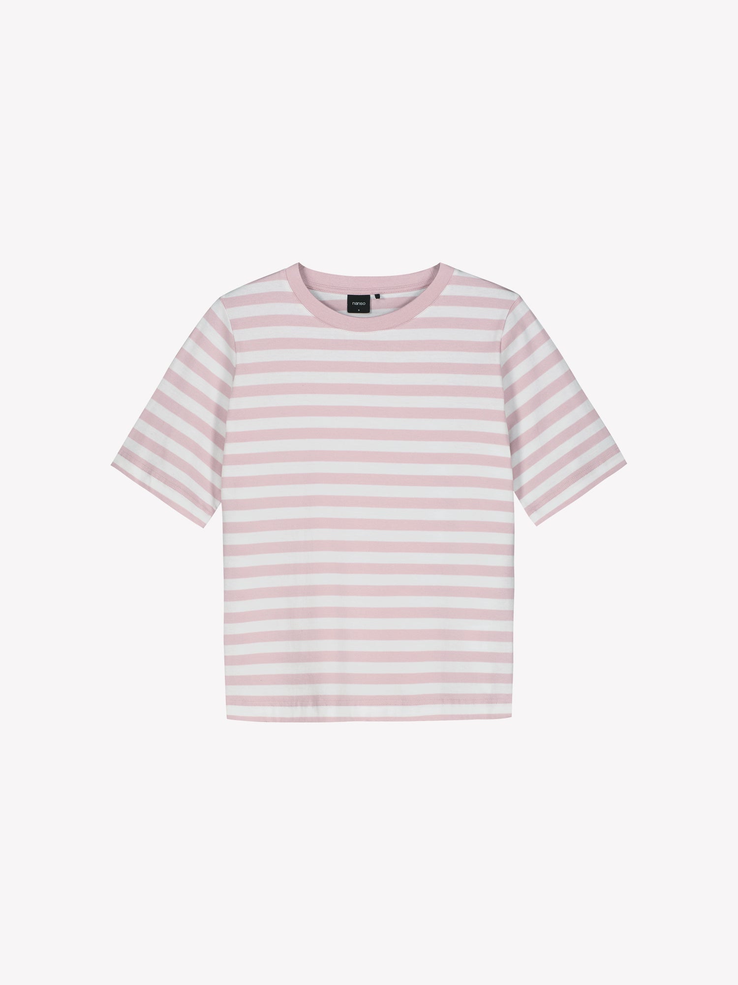 Women's Normi striped T-shirt in Pink with relaxed fit and straightforward silhouette. The material is 100% high-quality organic cotton, which maintains its quality over time. Product picture from the front.