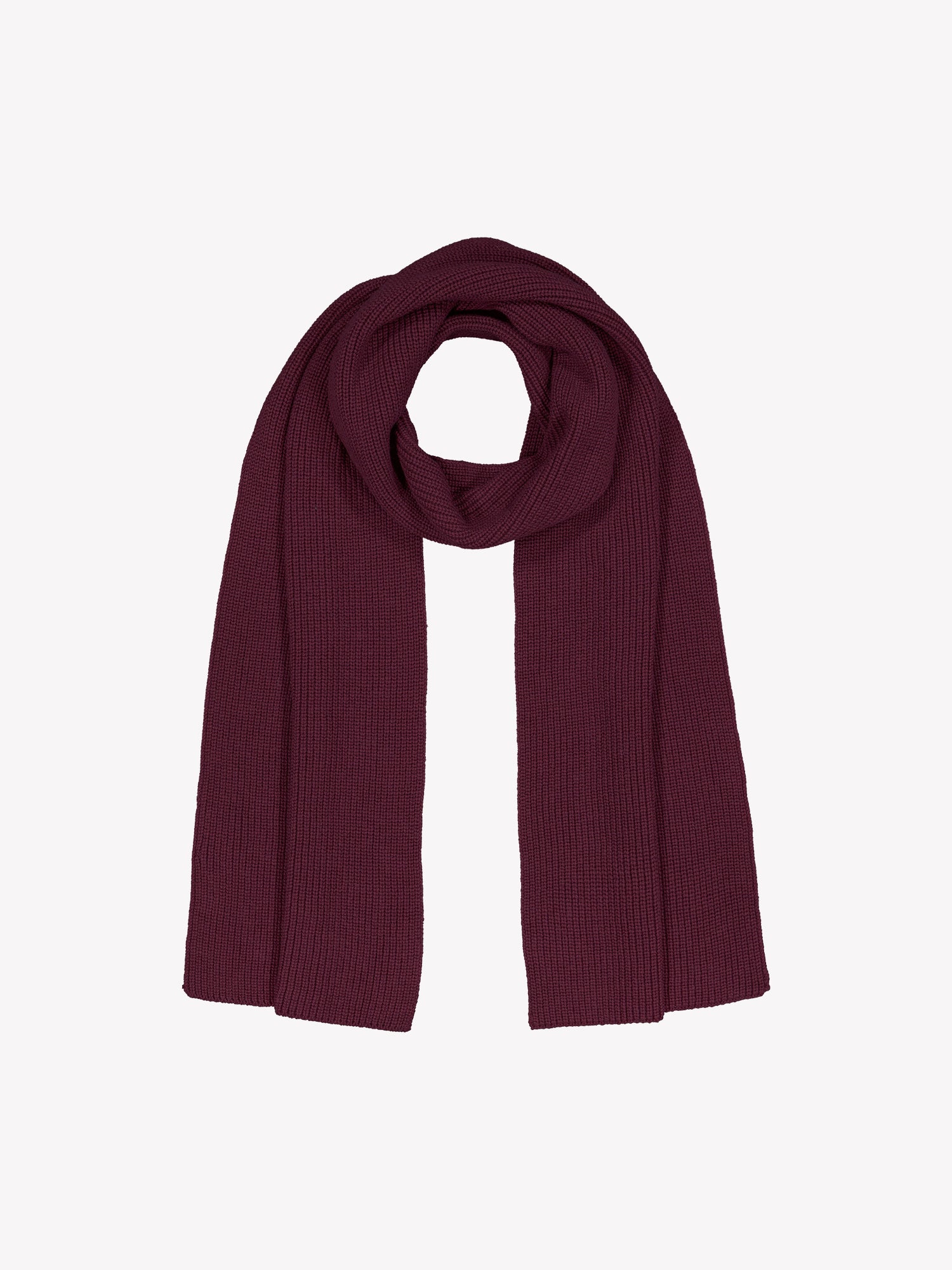 Nanso women's Utu scarf in a beautiful wine red color in a product picture.