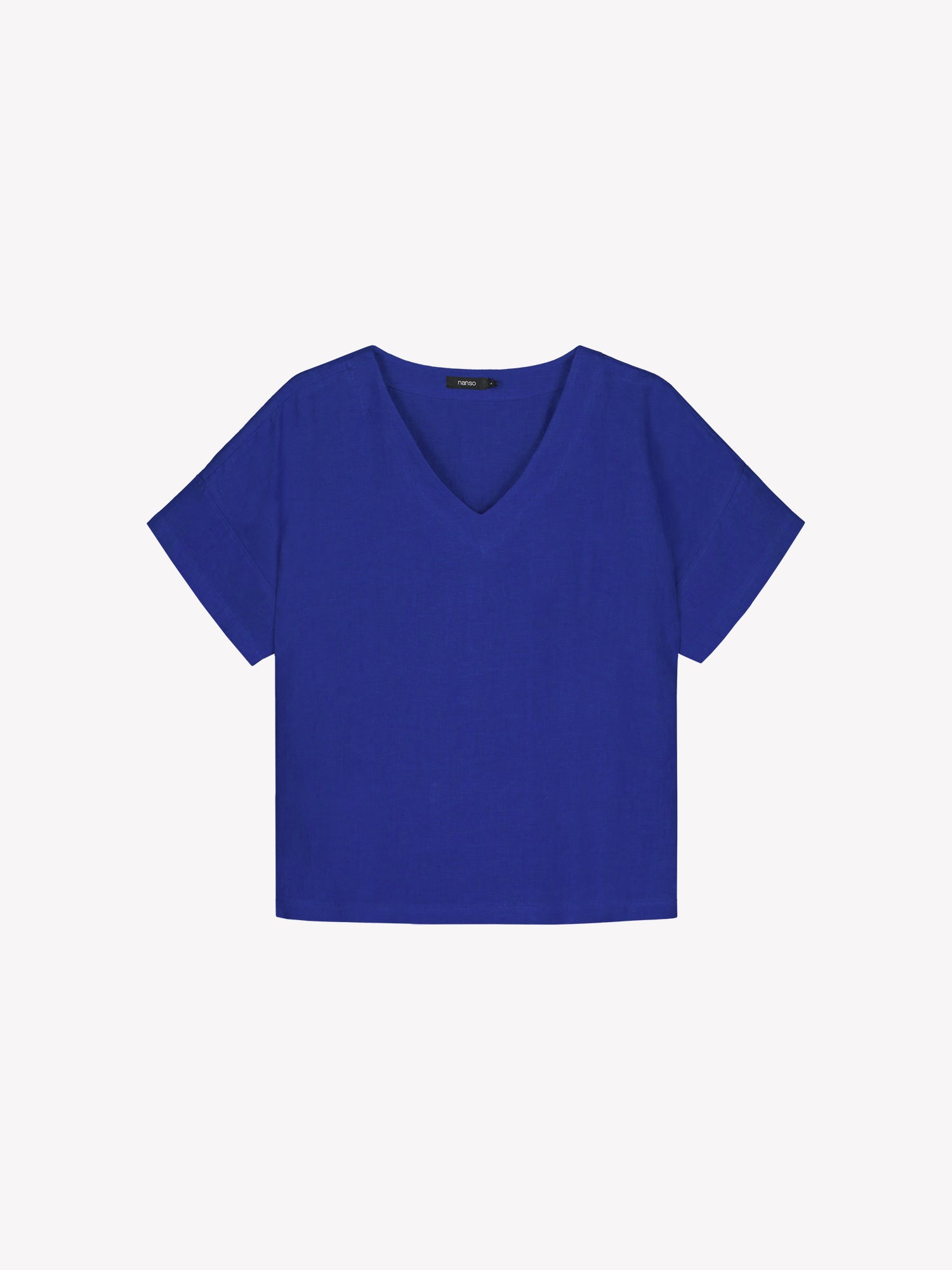 Nanso women's blue solid Sarastus linen shirt for relaxed lounging, in a product picture