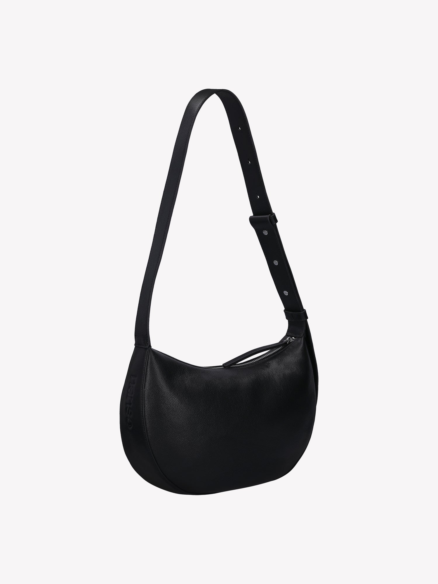 OLKA KUU Half Moon Shaped Leather Shoulder Bag - Black | Nanso
