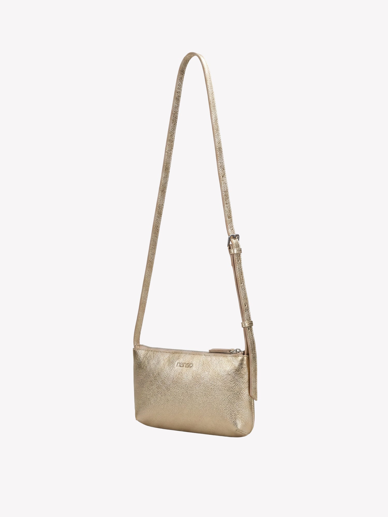 Nanso sleek Naru leather bag in gold, product picture from the side angle