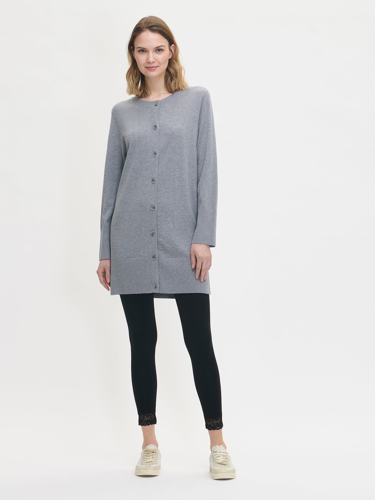 Nanso women's casual light grey Villis knit cardigan, front