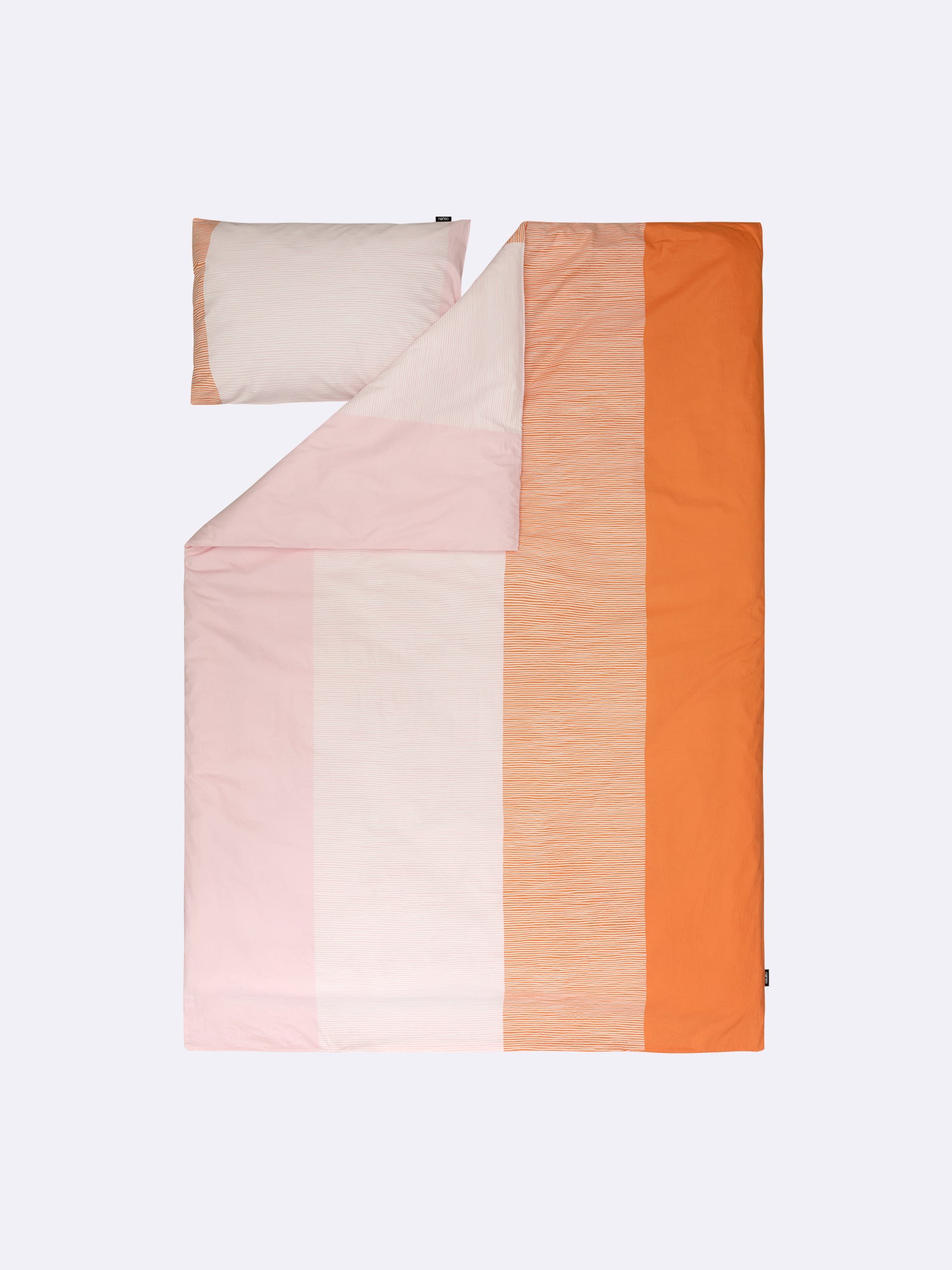 Nanso home's Viiru duvet cover set in orange, open.