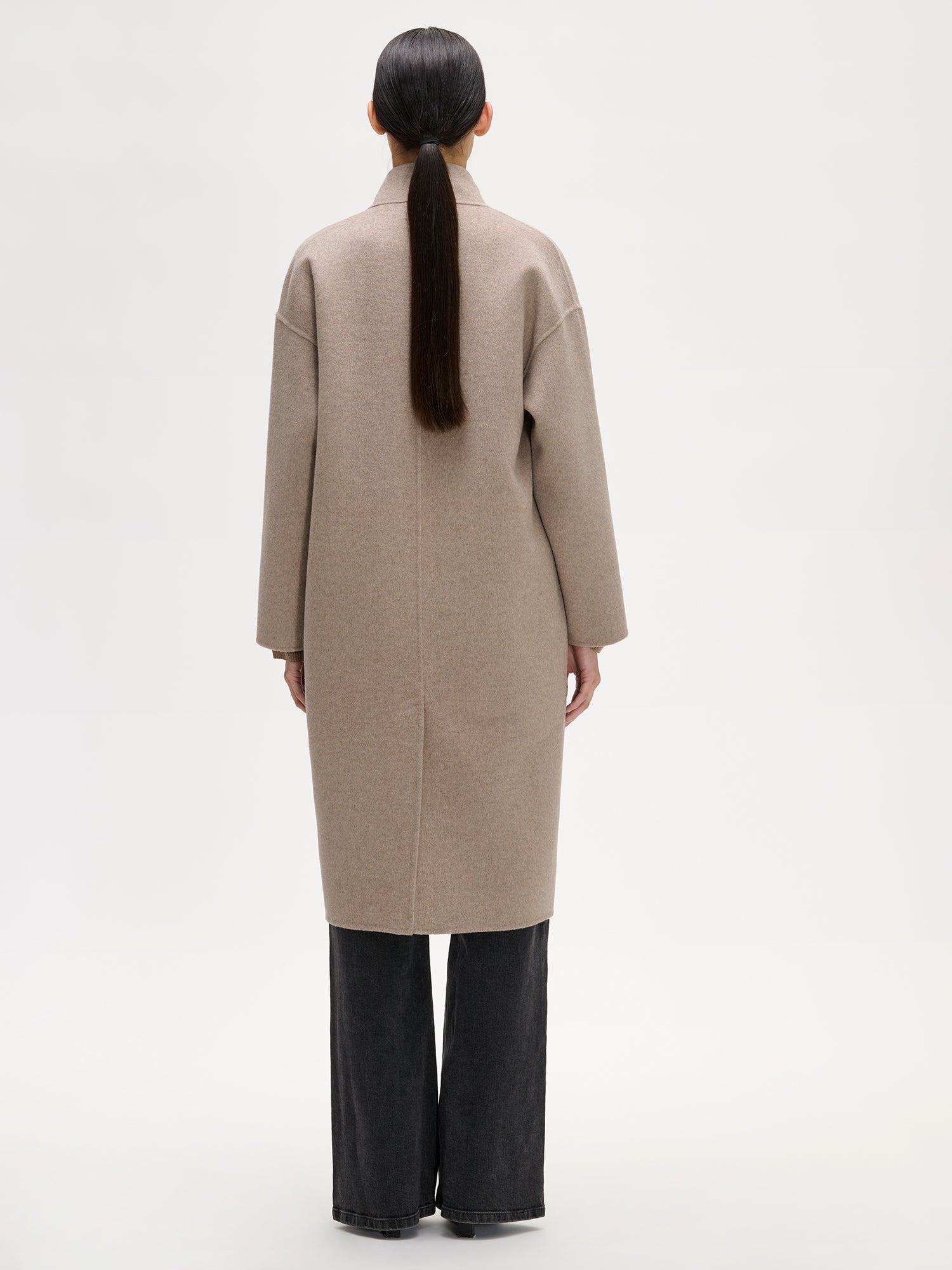 Nanso women's long beige Elle wool coat, back